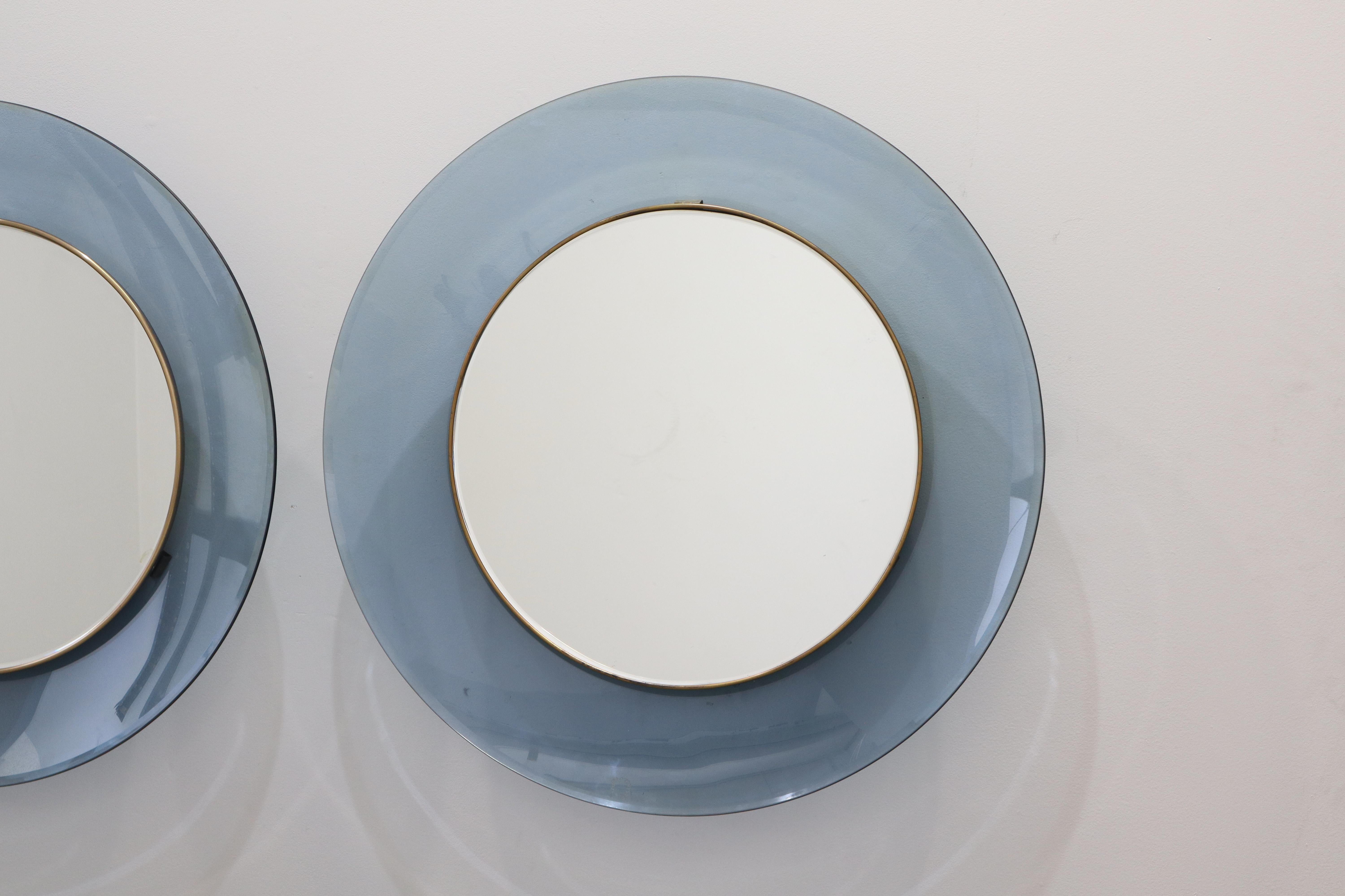 Paar Max Ingrand-Spiegel für Fontana Arte Model 1699 mit blauem Glasrand im Angebot 6
