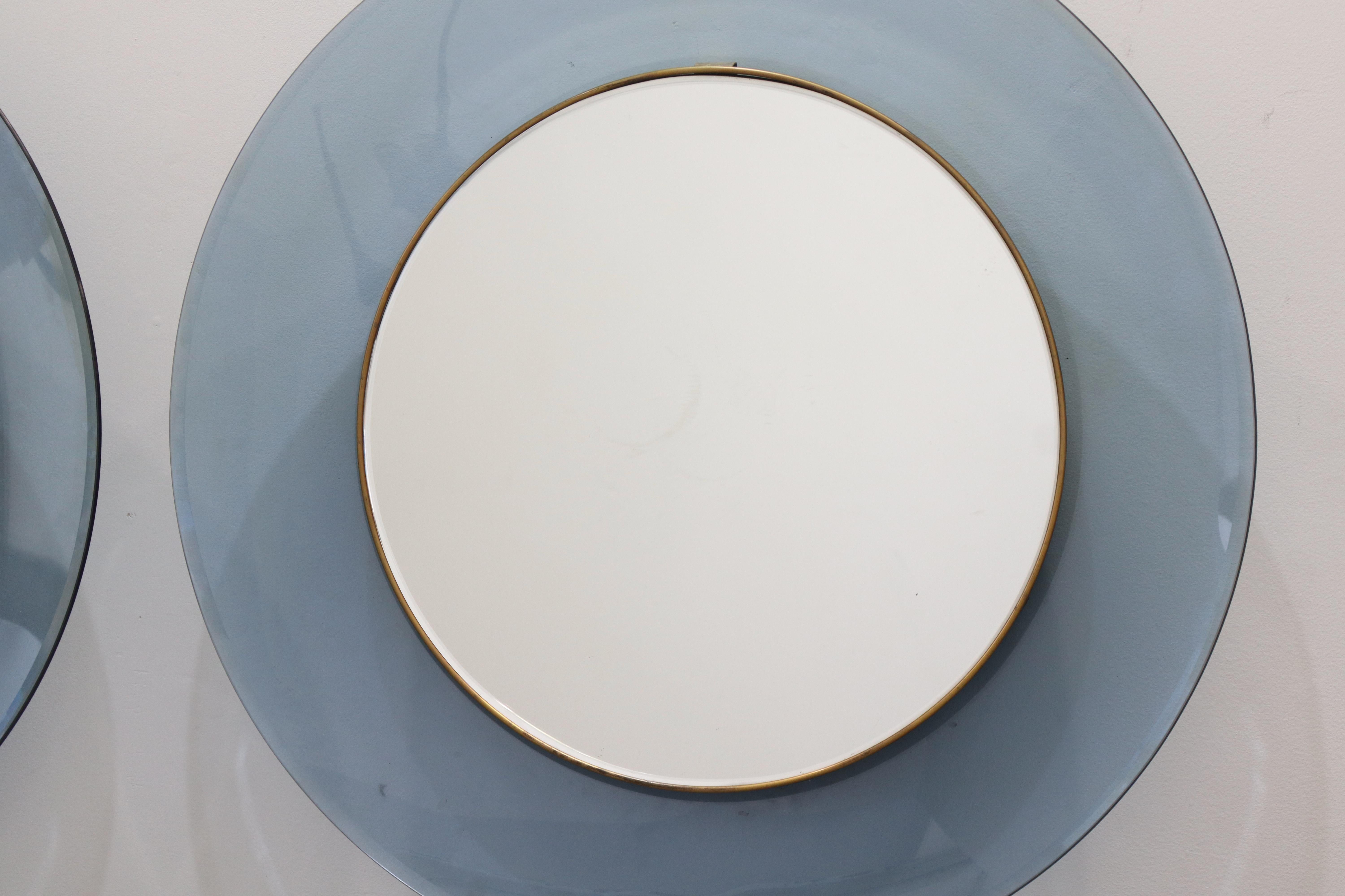Paar Max Ingrand-Spiegel für Fontana Arte Model 1699 mit blauem Glasrand im Angebot 7