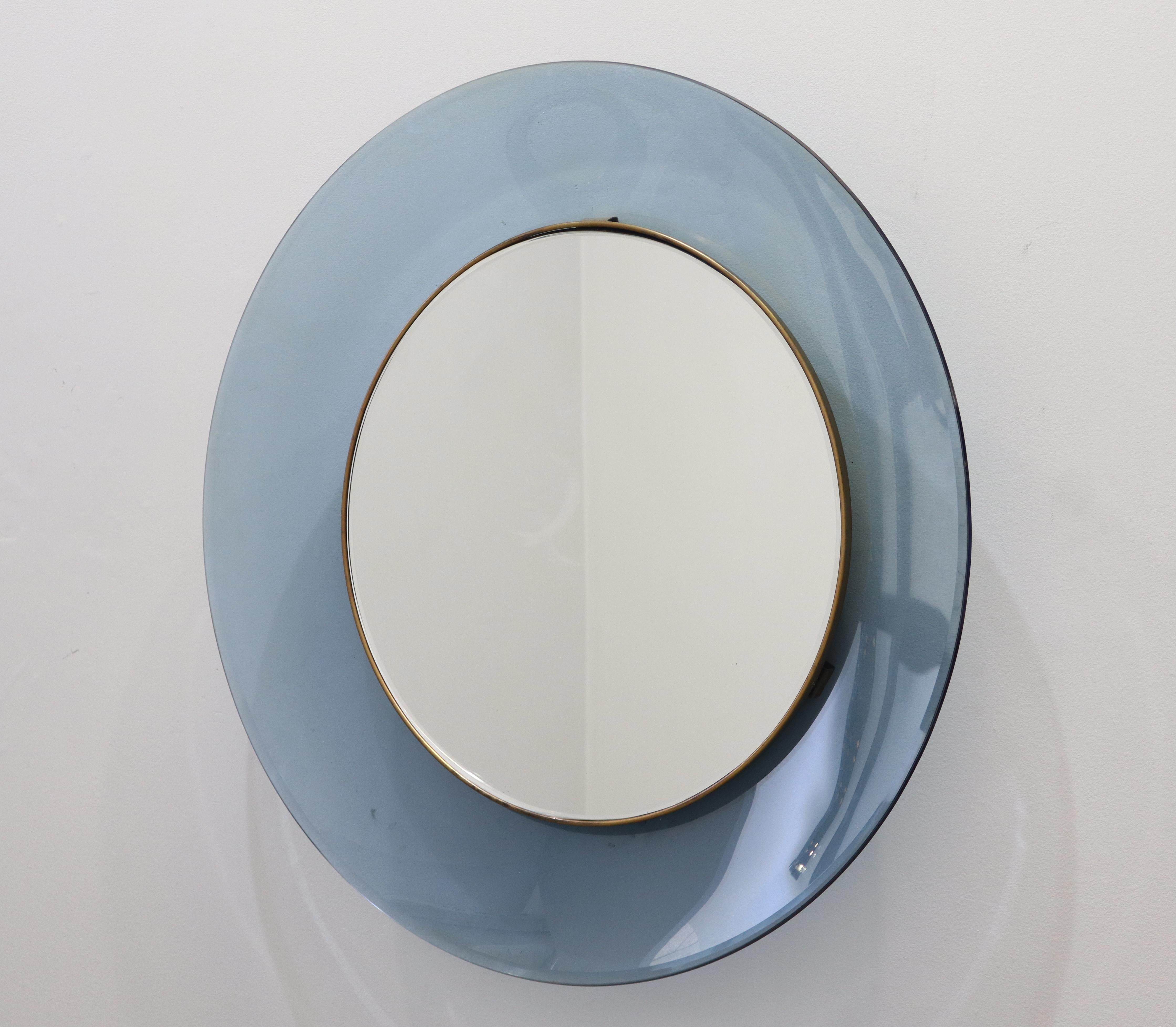 Paar Max Ingrand-Spiegel für Fontana Arte Model 1699 mit blauem Glasrand im Angebot 8