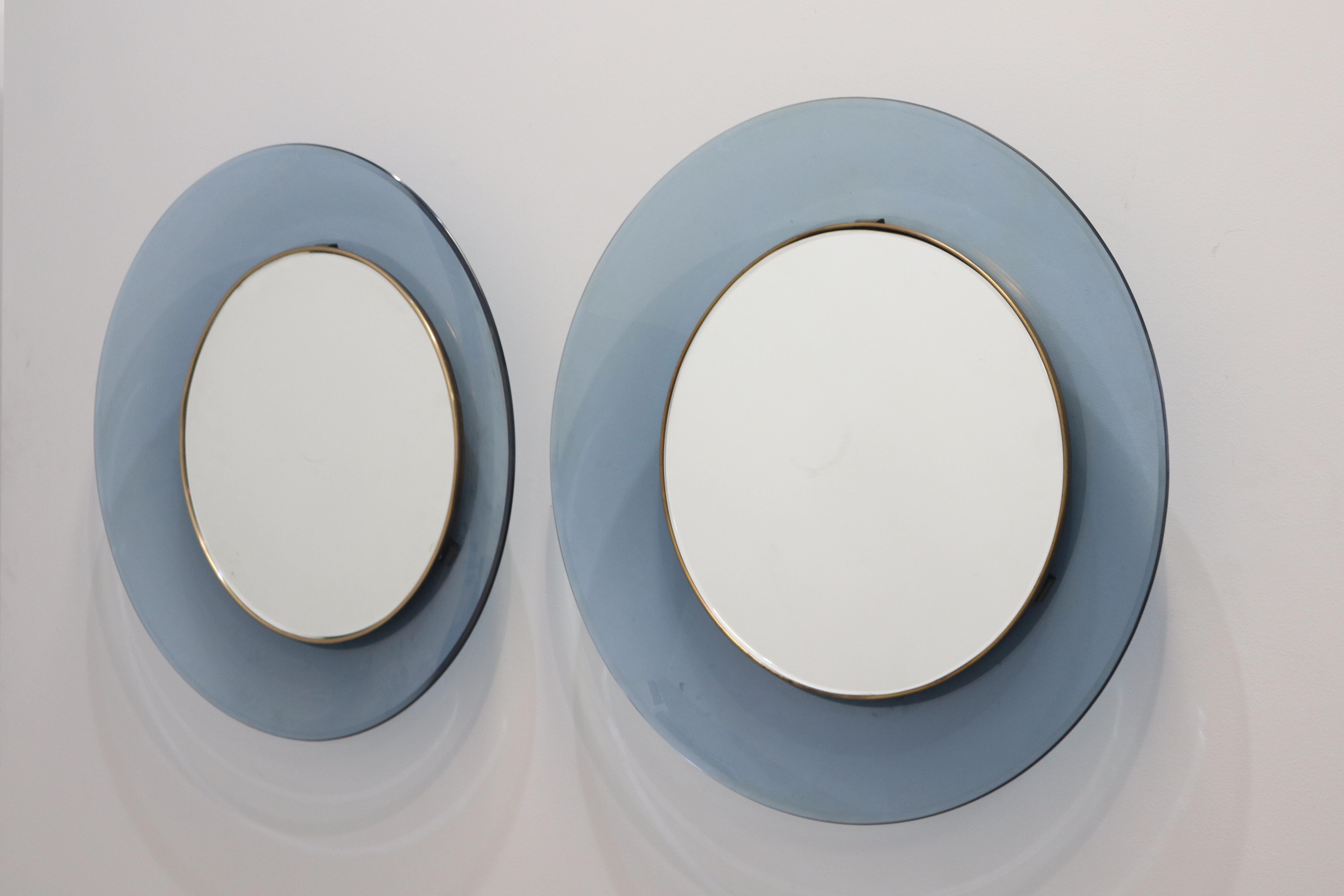 Paar Max Ingrand-Spiegel für Fontana Arte Model 1699 mit blauem Glasrand im Angebot 2