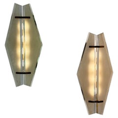 Pair of Max Ingrand Model 1943 Wall Lights in Frosted and Bevelled Glass, 1950s