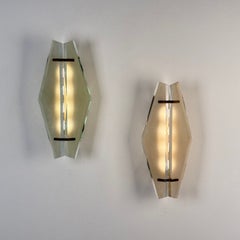 Pair of Max Ingrand Model 1943 Wall Lights in Frosted and Bevelled Glass, 1950s