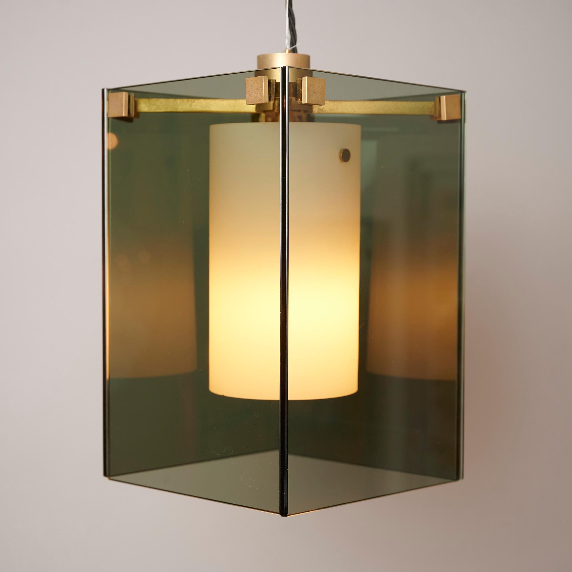 Brass Pair of Max Ingrand Pendant Lights for Fontana Arte Model 2211