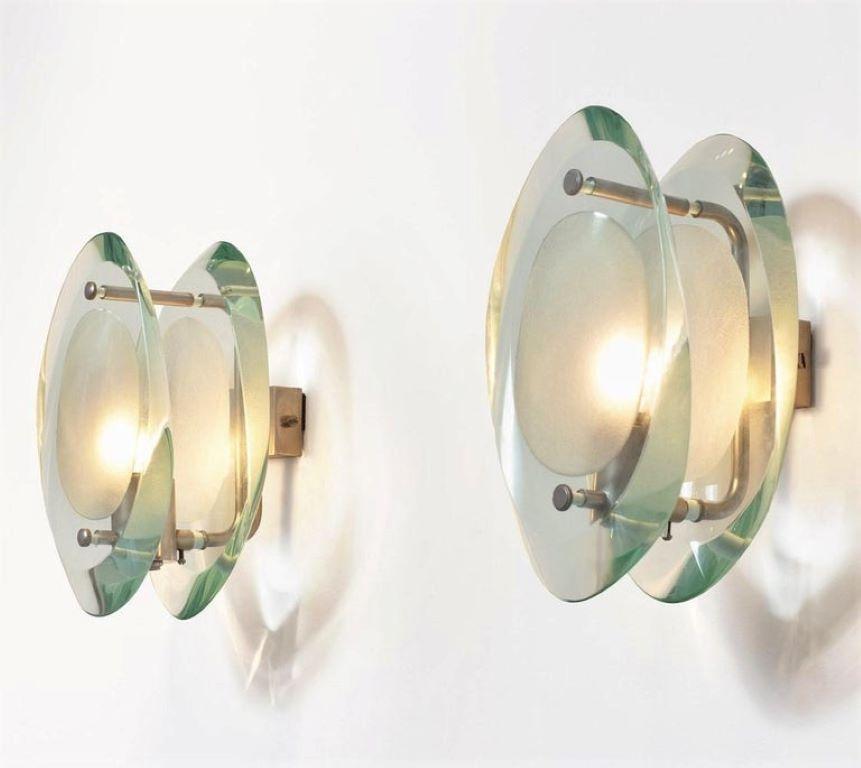 20th Century Pair of Max Ingrand Wall Lights Sconces for Fontana Arte Model 2093, Italy, 1961
