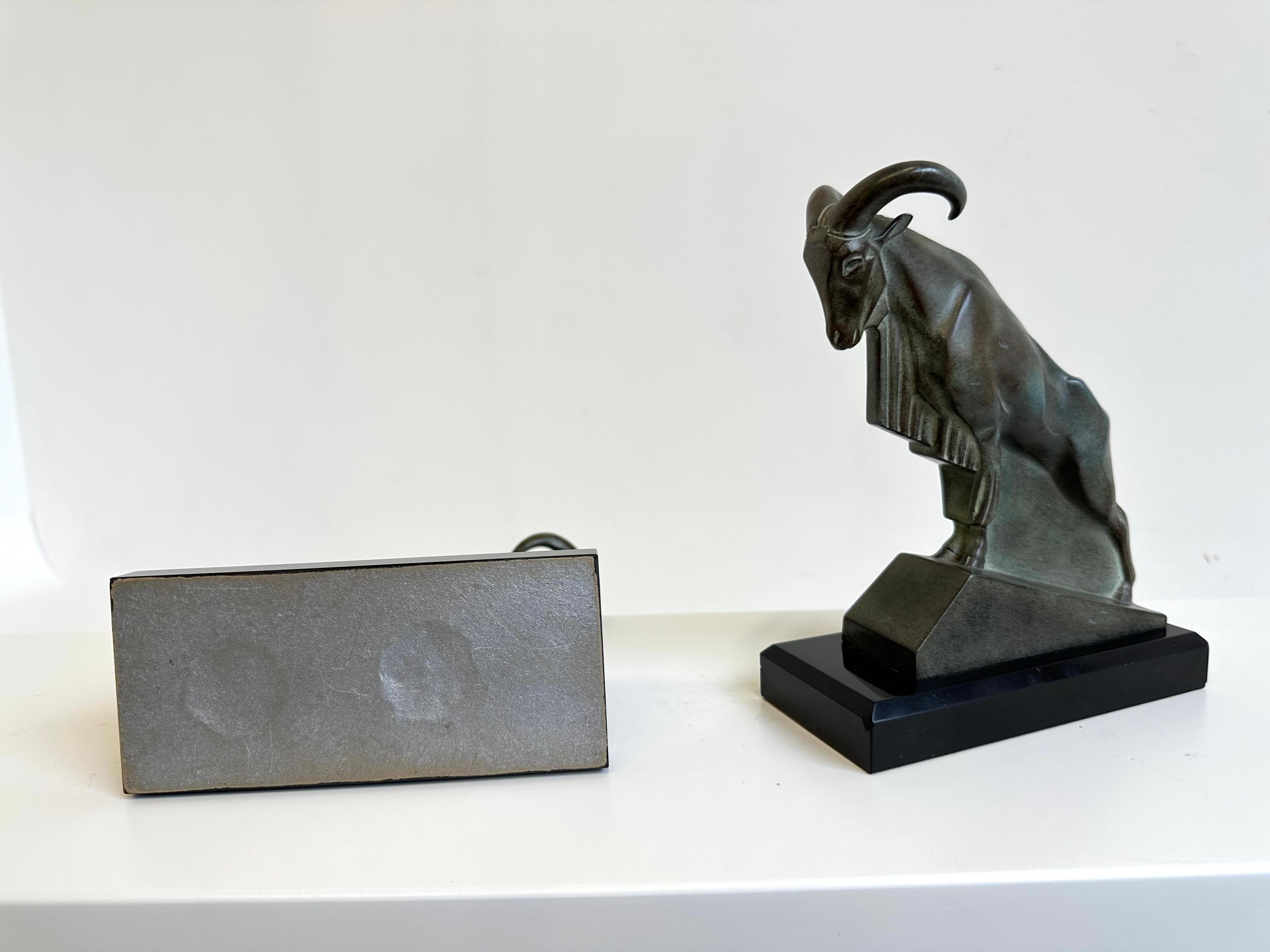 Pair of Max Le Verrier “Mouflon” Art Deco Bookends Original 1930 Black Marble For Sale 3