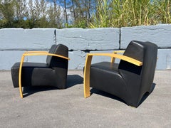 Ein Paar Max Lounge Chairs, entworfen von Mark Müller für Nienkämper, schwarzes Leder
