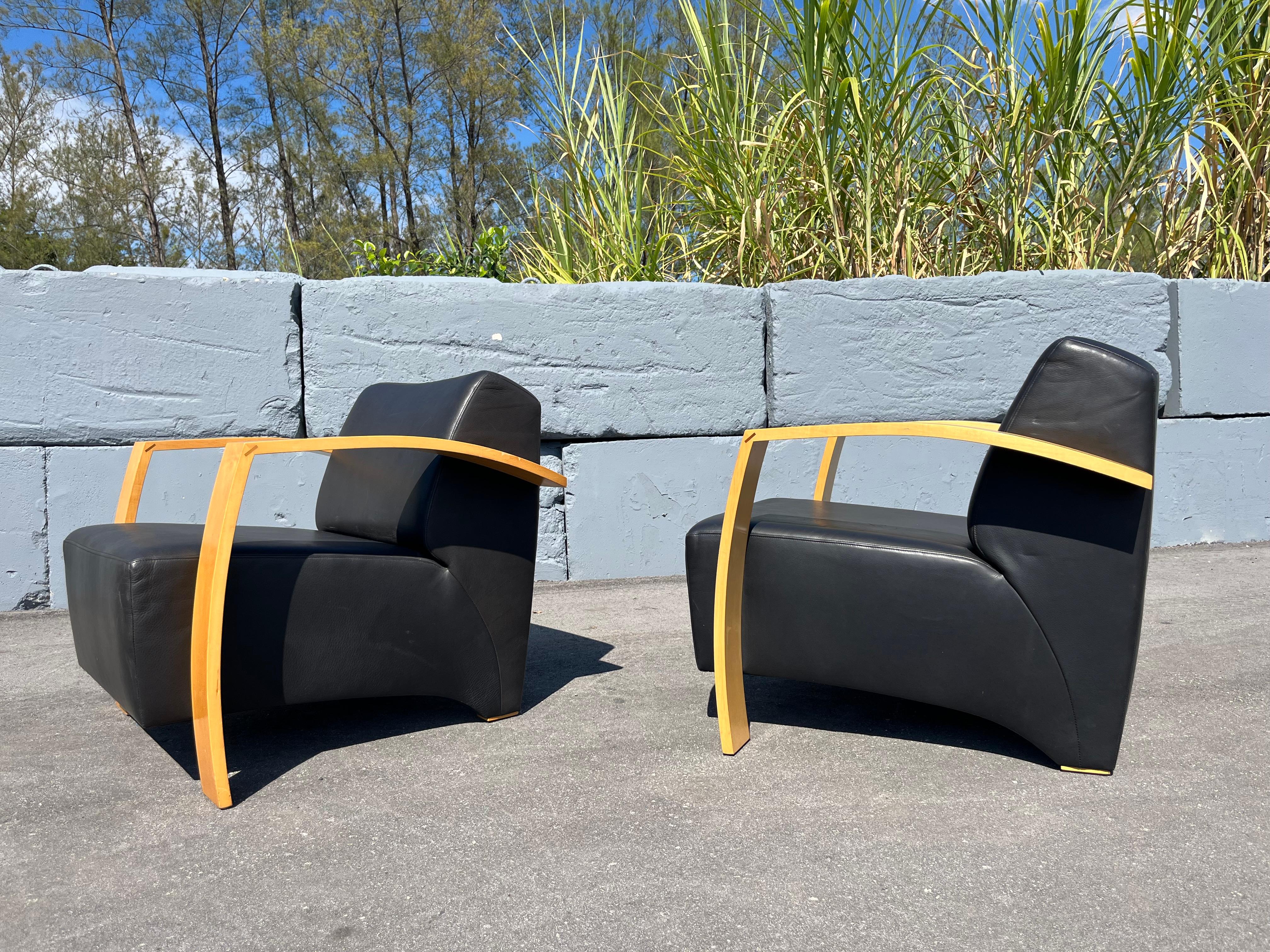 Moderne Paire de chaises longues Max Design/One pour Nienkämper, cuir noir en vente