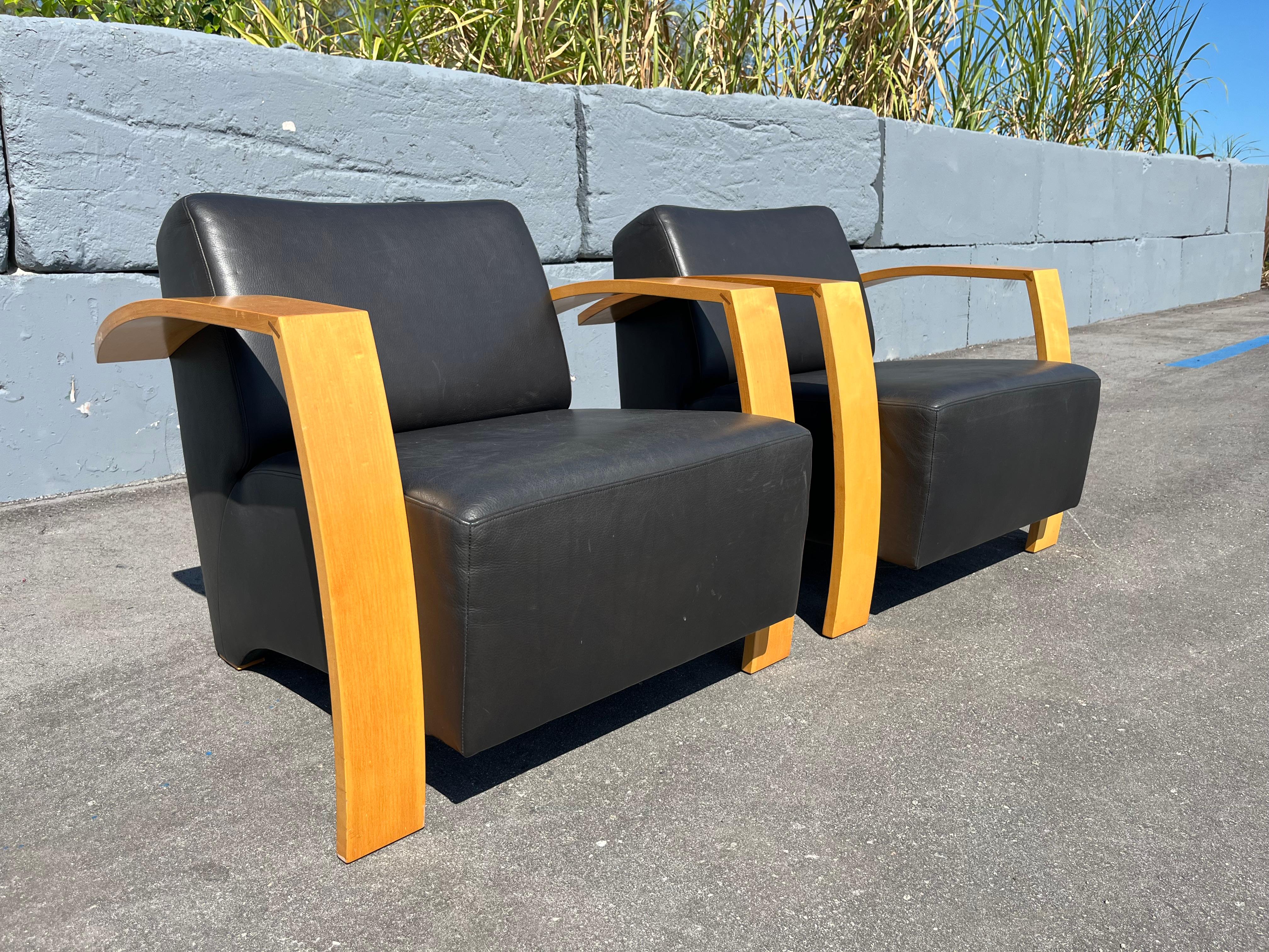 Canadien Paire de chaises longues Max Design/One pour Nienkämper, cuir noir en vente