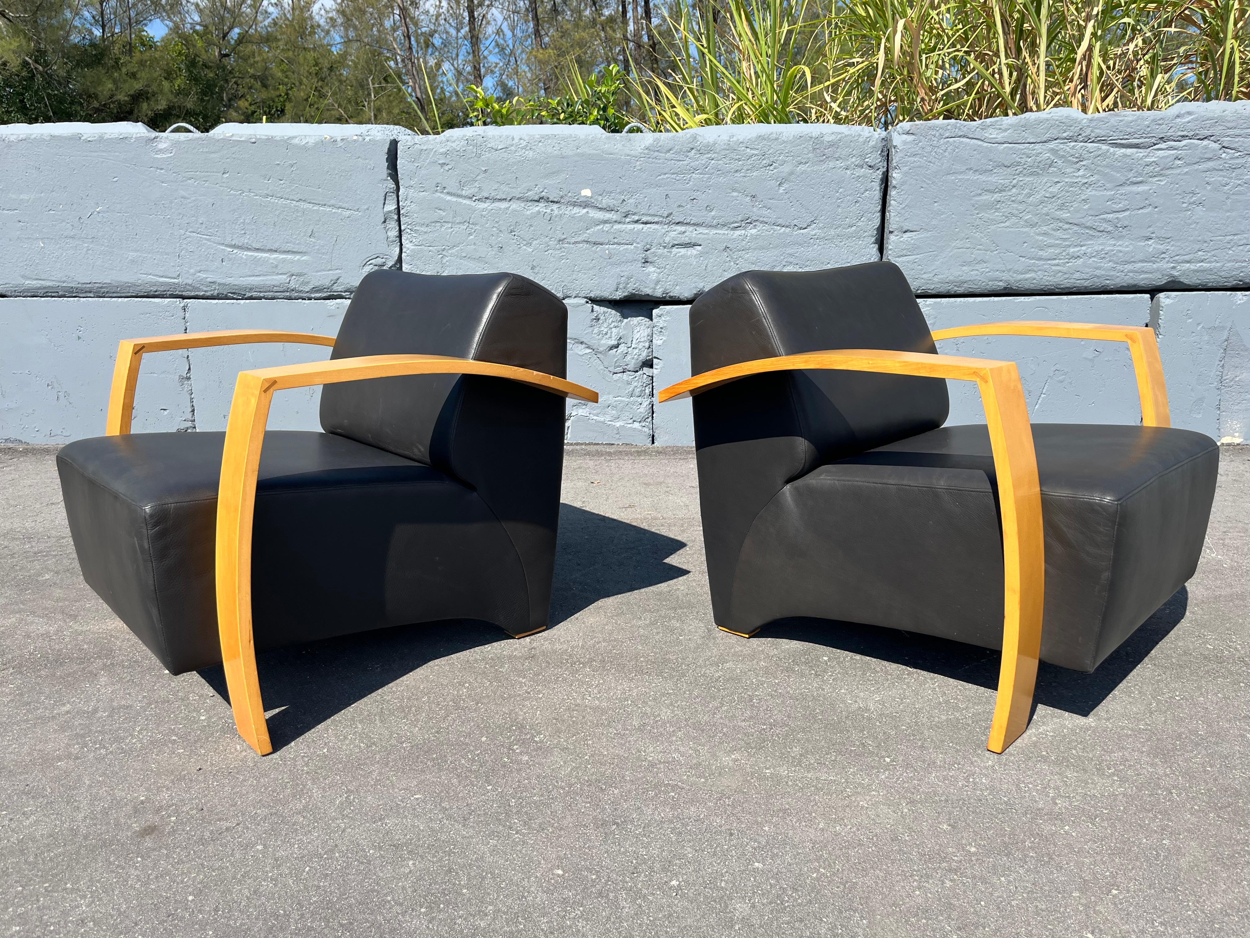 Fin du 20e siècle Paire de chaises longues Max Design/One pour Nienkämper, cuir noir en vente