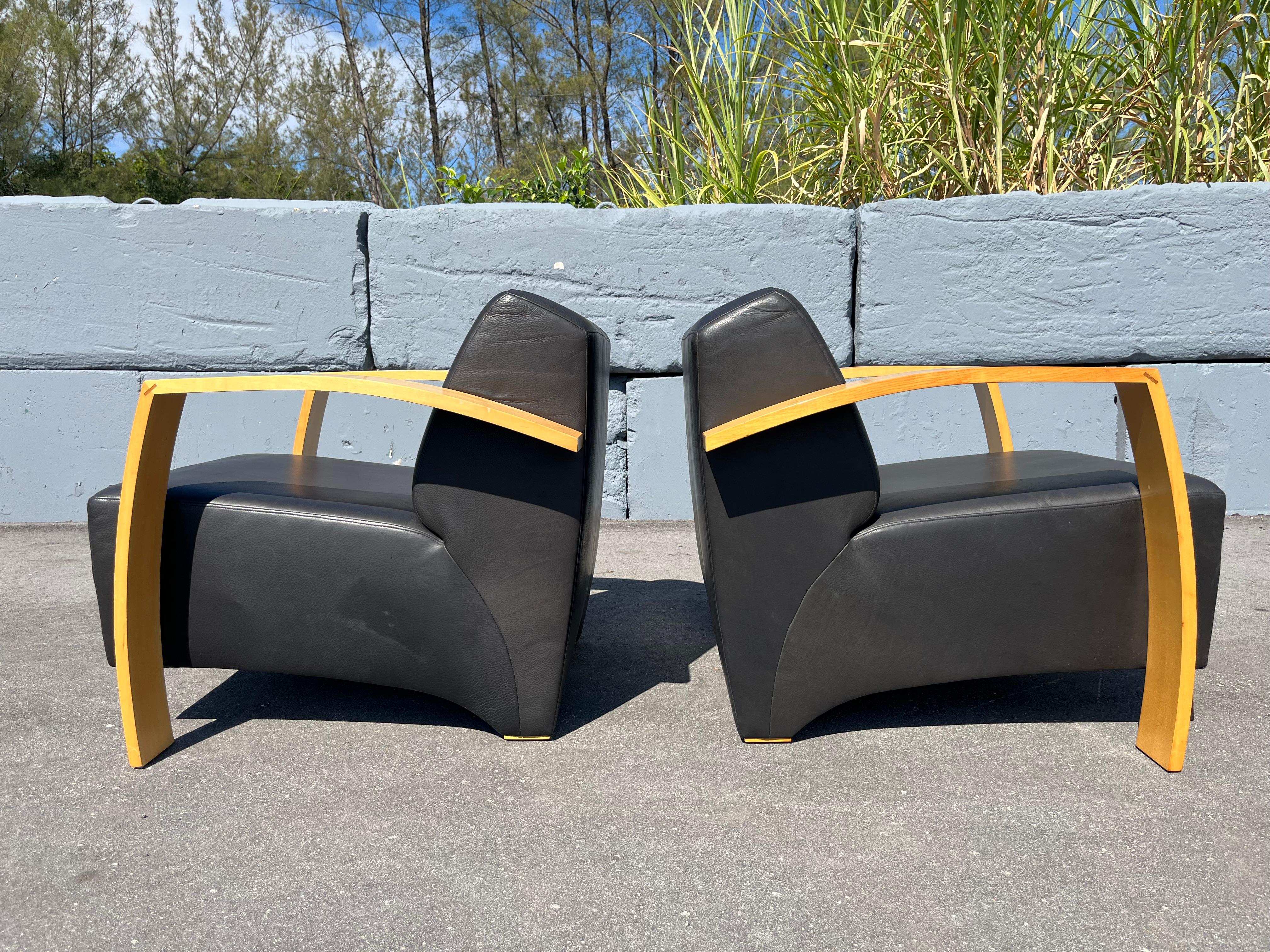 Cuir Paire de chaises longues Max Design/One pour Nienkämper, cuir noir en vente