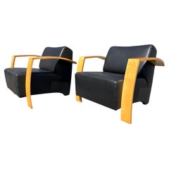 Coppia di sedie da salotto Max disegnate da Mark Müller per Nienkämper, pelle nera