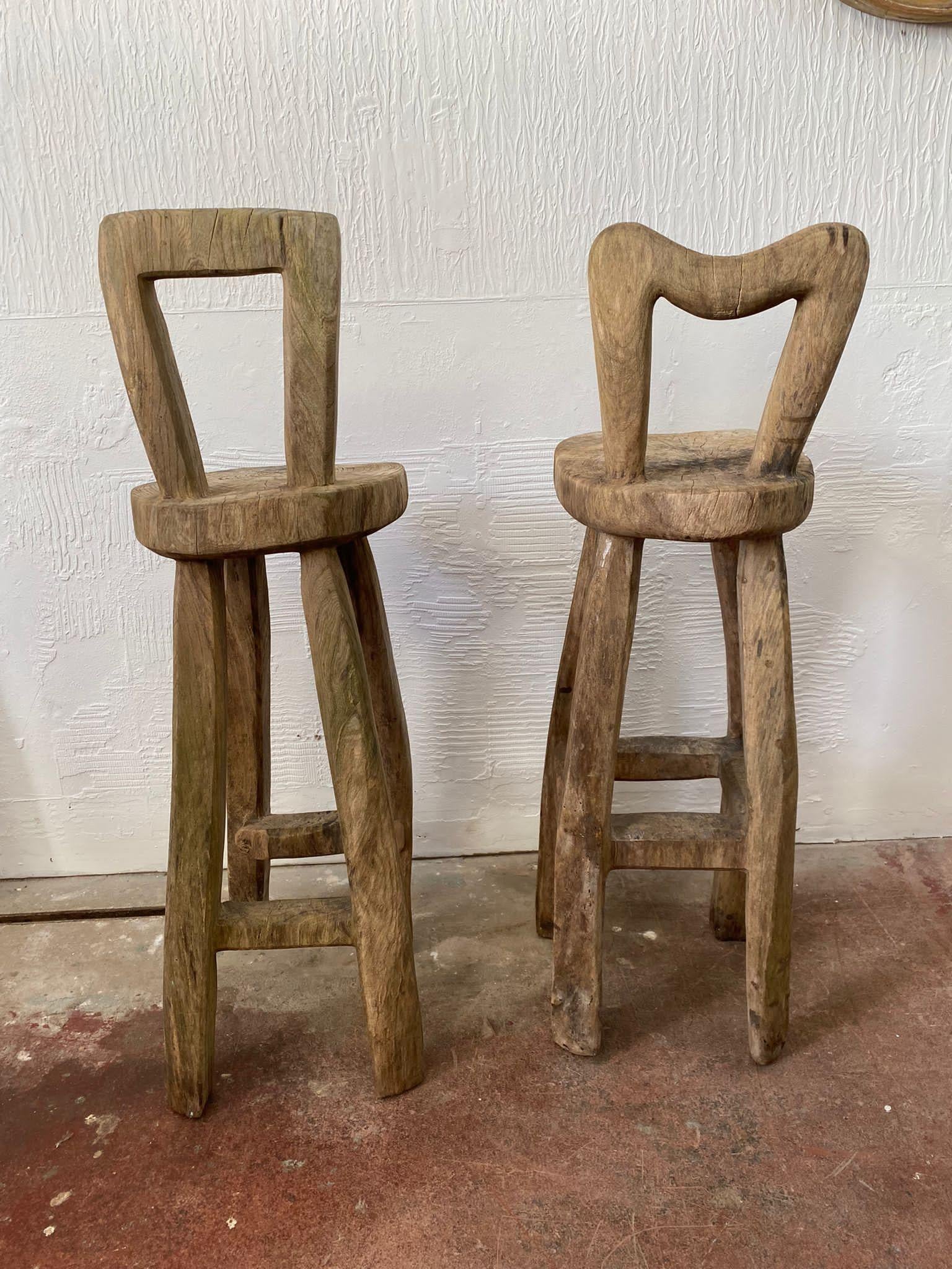 Pair of Maxie Lane Artist-made Tall Sculptural Bar Stools  In Fair Condition For Sale In Somerton, GB