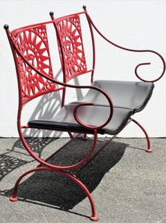 Mayan Sun Two Seat Iron Bench Settees by Arthur Umanoff
