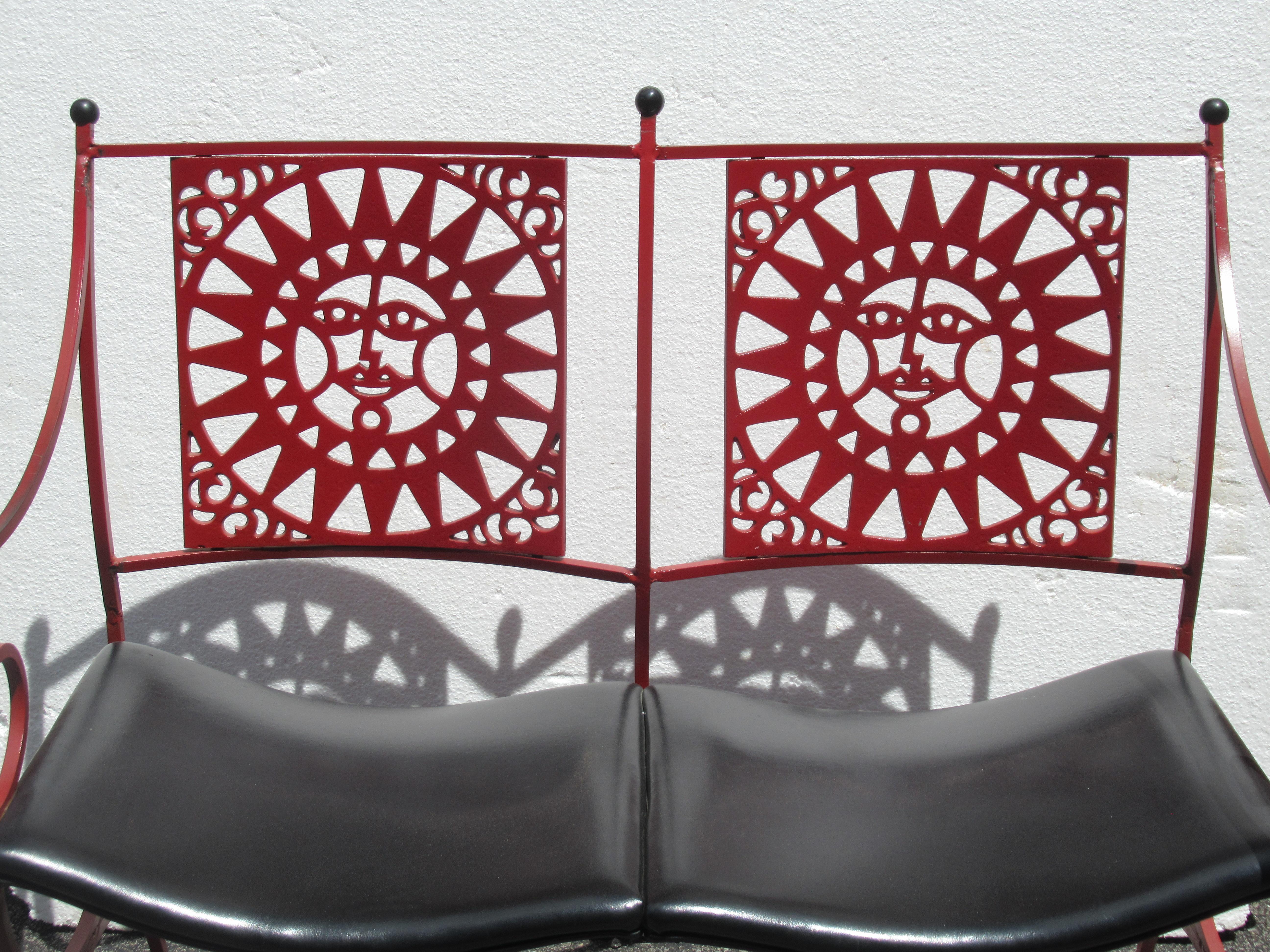 20th Century  Mayan Sun Two Seat Iron Bench Settees by Arthur Umanoff