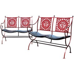 Mayan Sun Two Seat Iron Bench Settees by Arthur Umanoff