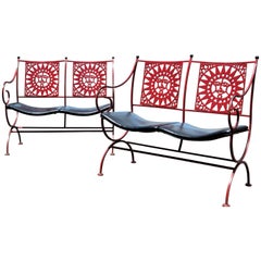  Mayan Sun Two Seat Iron Bench Settees by Arthur Umanoff