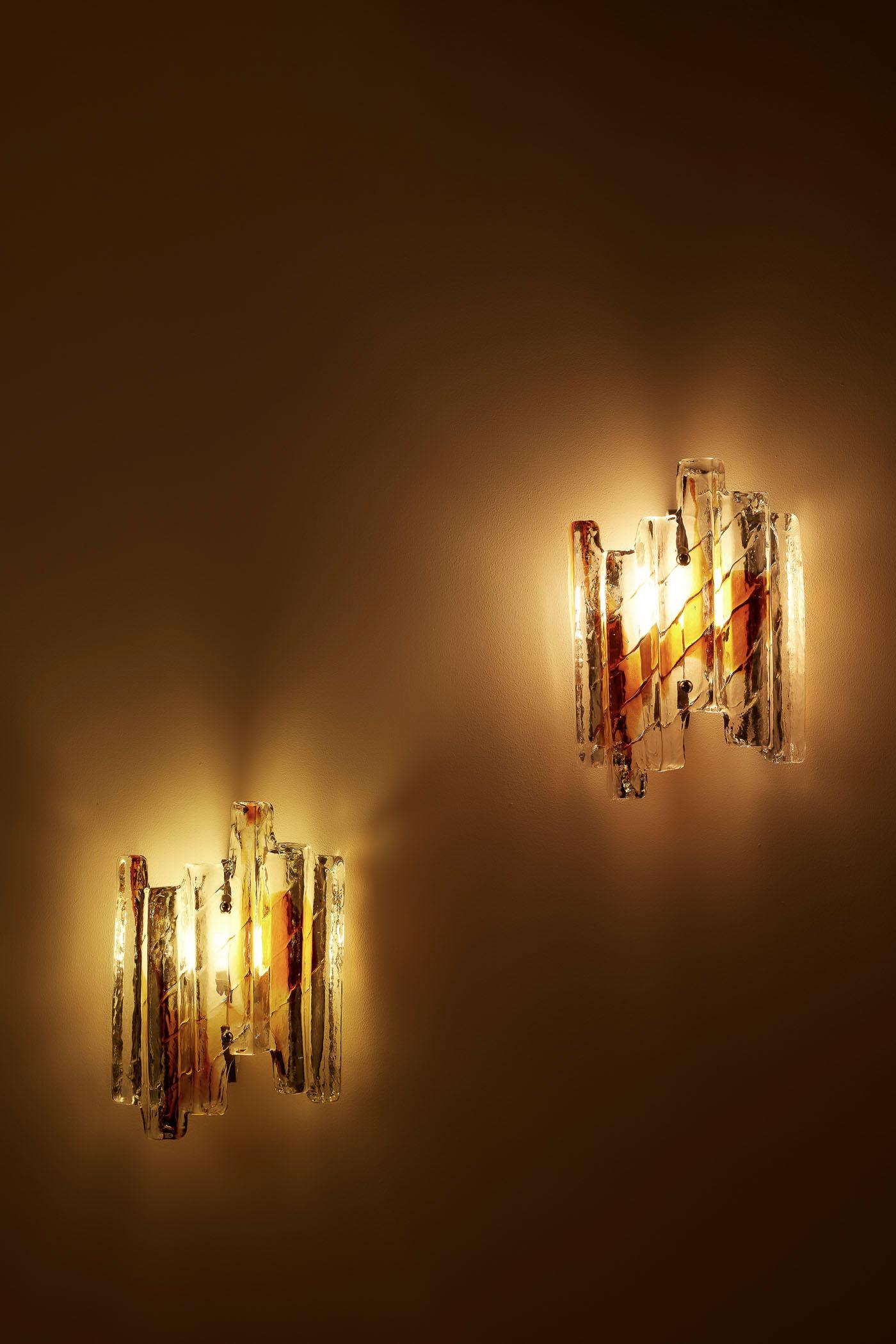 Pair of Mazzega glass wall sconces For Sale 3
