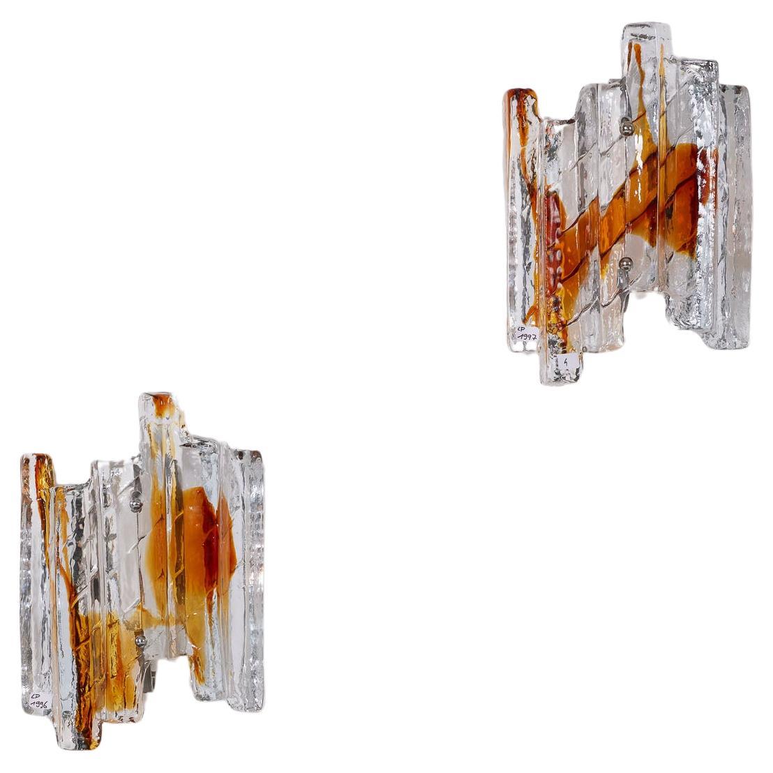 Pair of Mazzega glass wall sconces For Sale