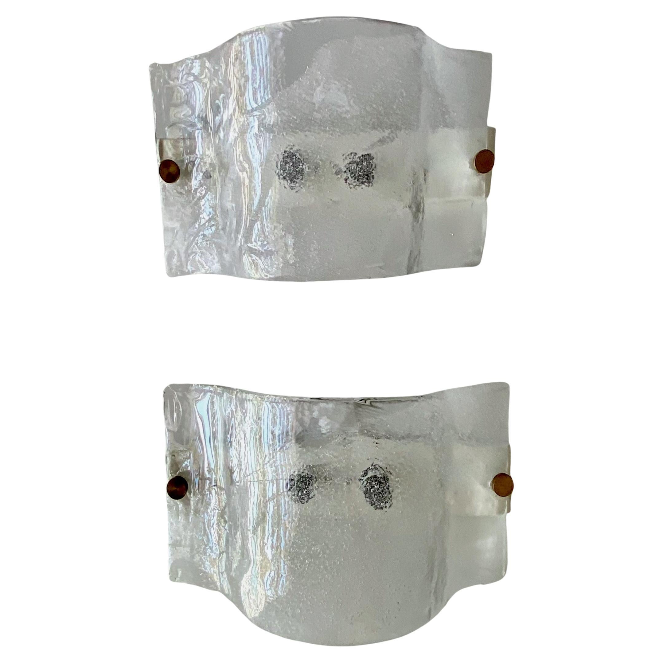 Pair of Mazzega Italian Glass Wall Sconces For Sale