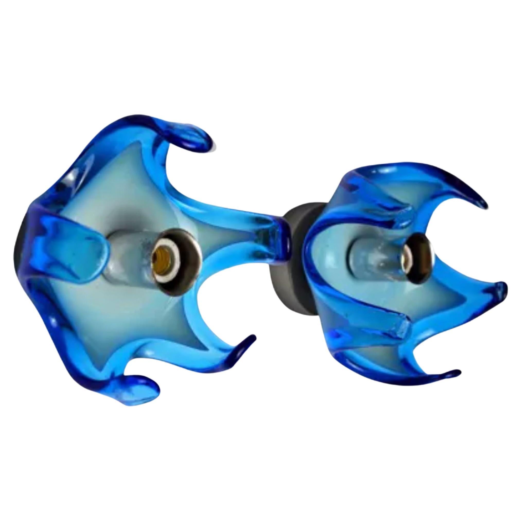 Pair of Mazzega Murano Blue Blown Glass Sconces Italy 1970 For Sale