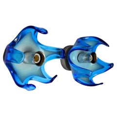 Pair of Mazzega Murano Blue Blown Glass Sconces Italy 1970