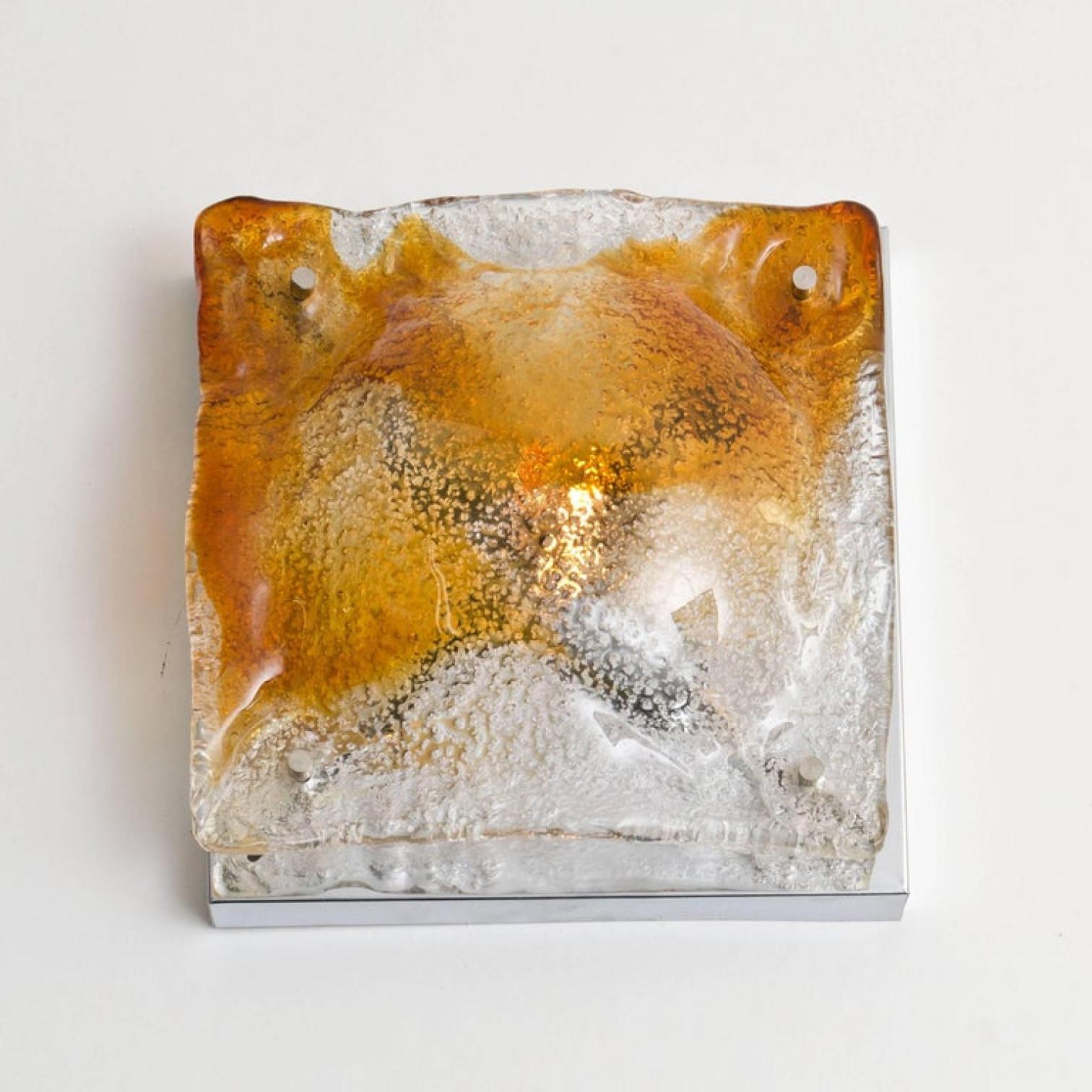 Great pair of Mid-Century Modern abstract wall sconces by Mazzega Murano. An Italian design from the 1970s. Mazzega is one of the famous manufacturer of Murano like Venini, Vistosi, Seguso or Carlo Nason, Tuny Zuccheri. Truly a beautiful pair of