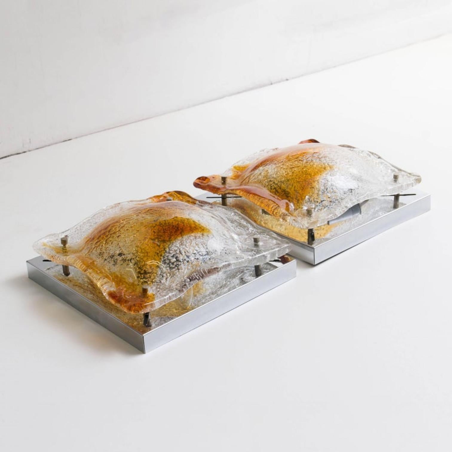 Other Pair of Mazzega Murano Glass Abstract Wall Sconces, Italy, 1970 For Sale