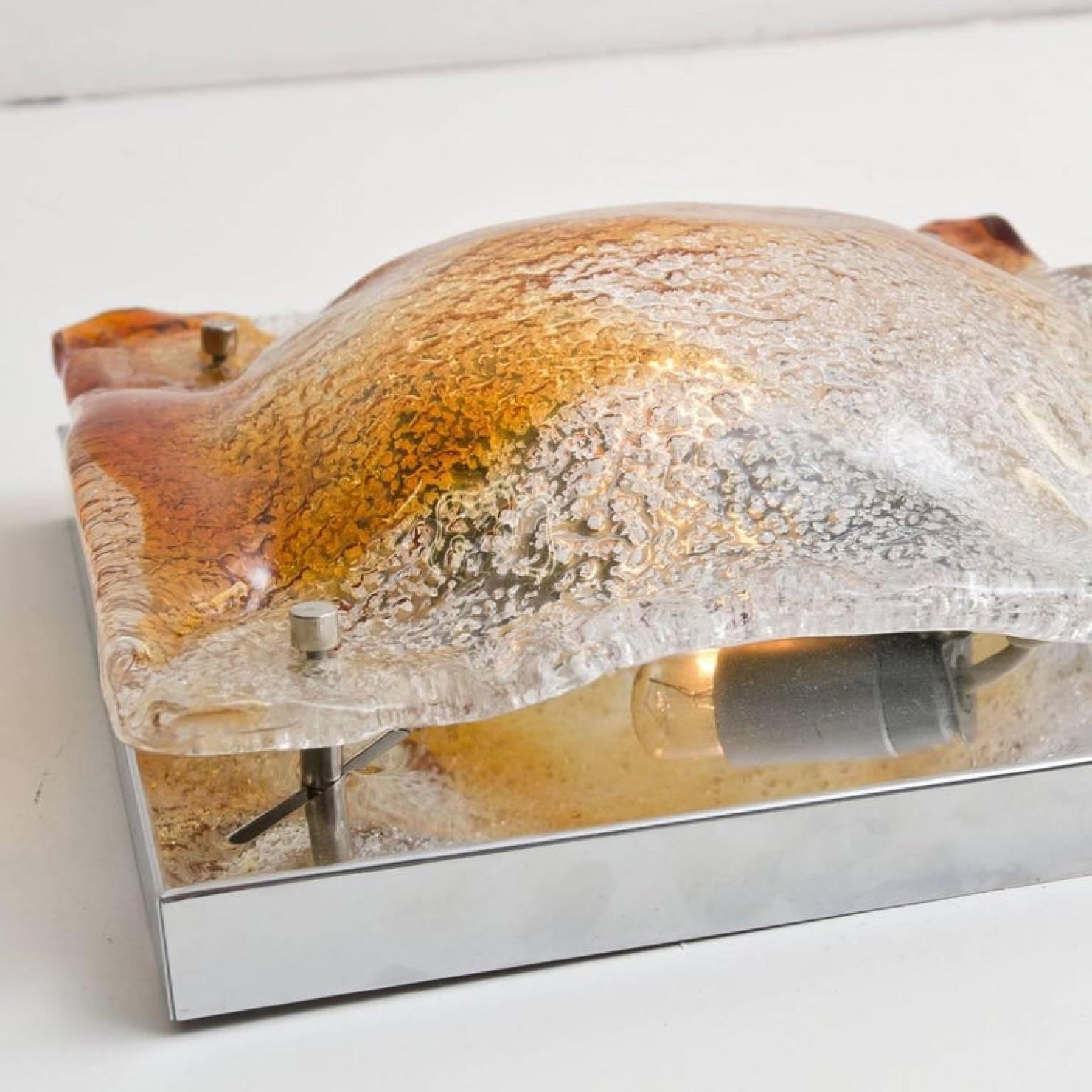 Pair of Mazzega Murano Glass Abstract Wall Sconces, Italy, 1970 In Good Condition For Sale In Rijssen, NL
