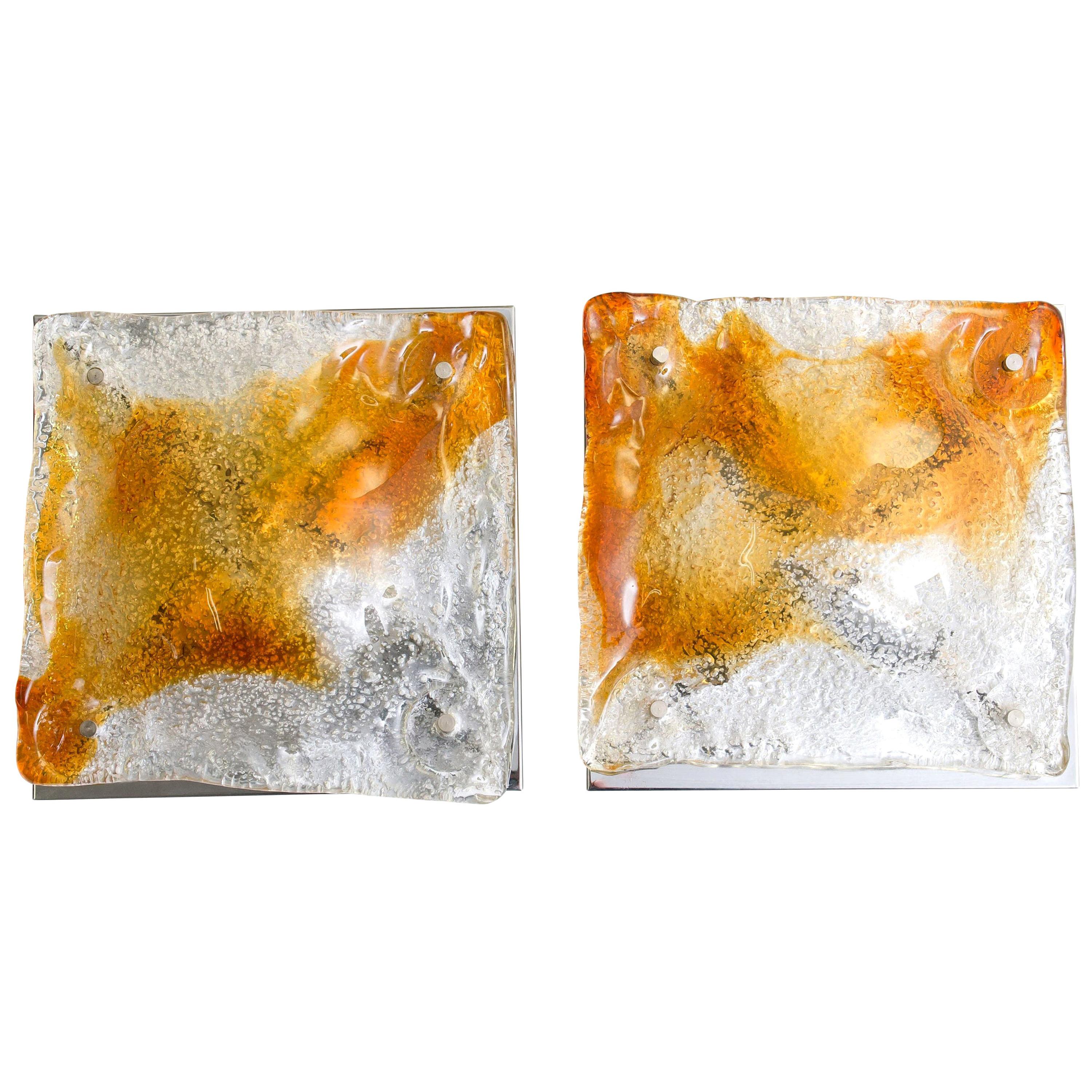 Pair of Mazzega Murano Glass Abstract Wall Sconces, Italy, 1970