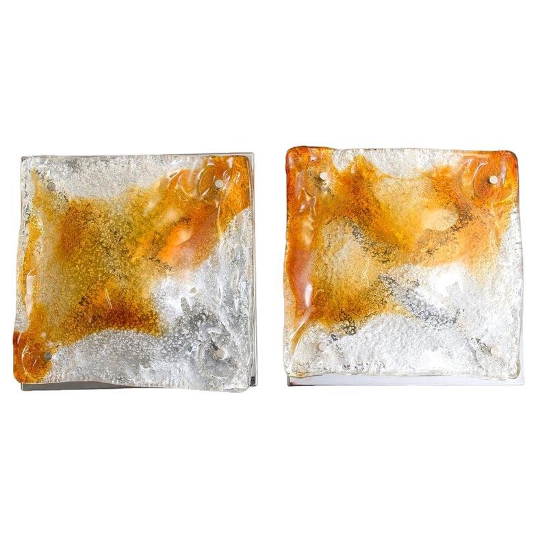 Pair of Mazzega Murano Glass Abstract Wall Sconces, Italy, 1970