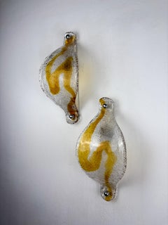 Pair of Mazzega Murano Wall Lights, Orange Frosted curved Glass, Italy, 1970s