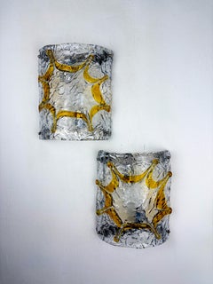 Pair of Mazzega Murano Wall Lights, Orange Frosted Textured Glass, Italy, 1970s