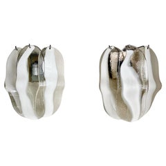 Pair of Mazzega Murano White and Clear Glass Wall Sconces