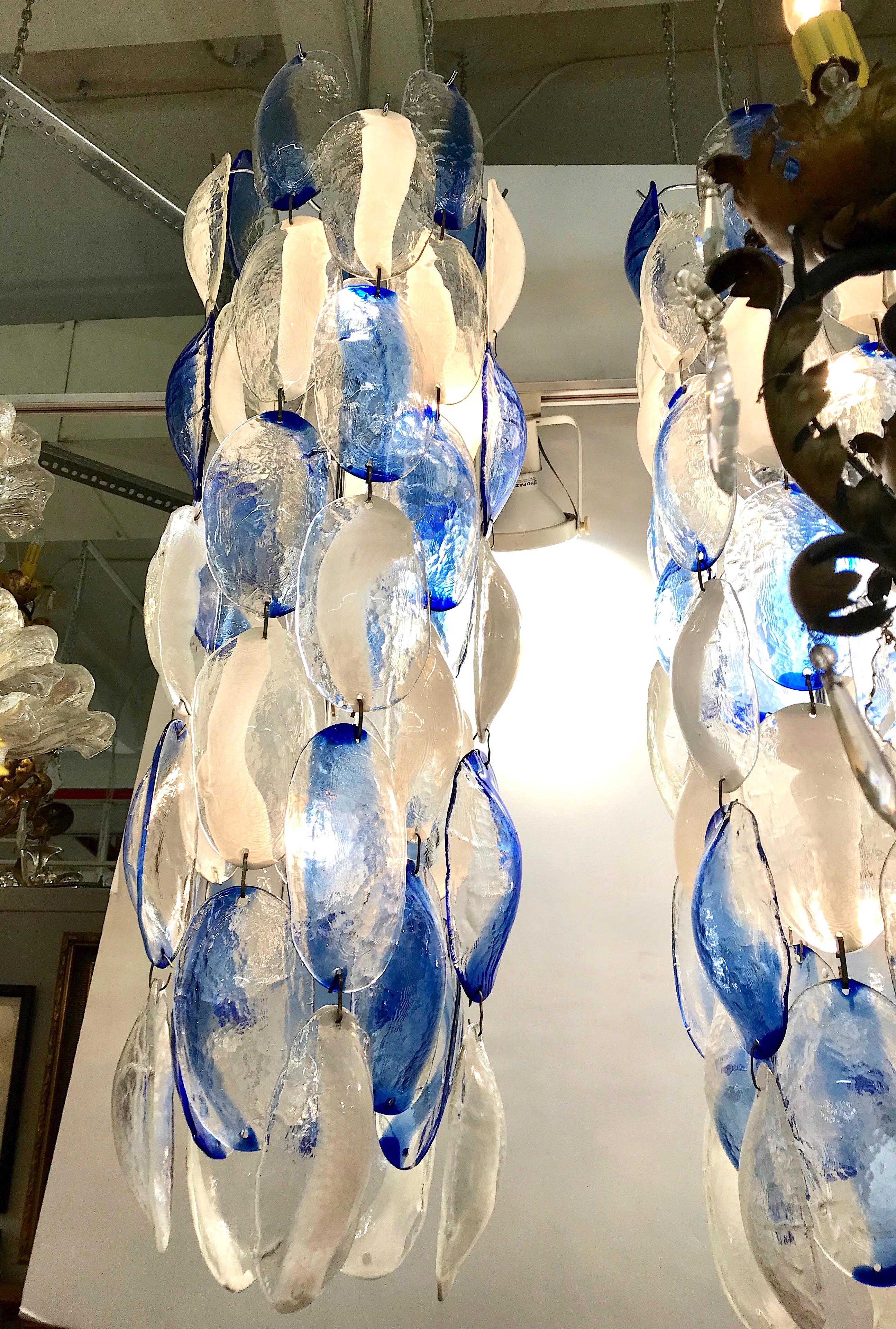Late 20th Century Mazzega of Italy 1970s Glass Disk Column Chandeliers, pair
