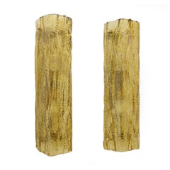Pair of Mazzega-Style Amber Yellow Murano Glass Sconces
