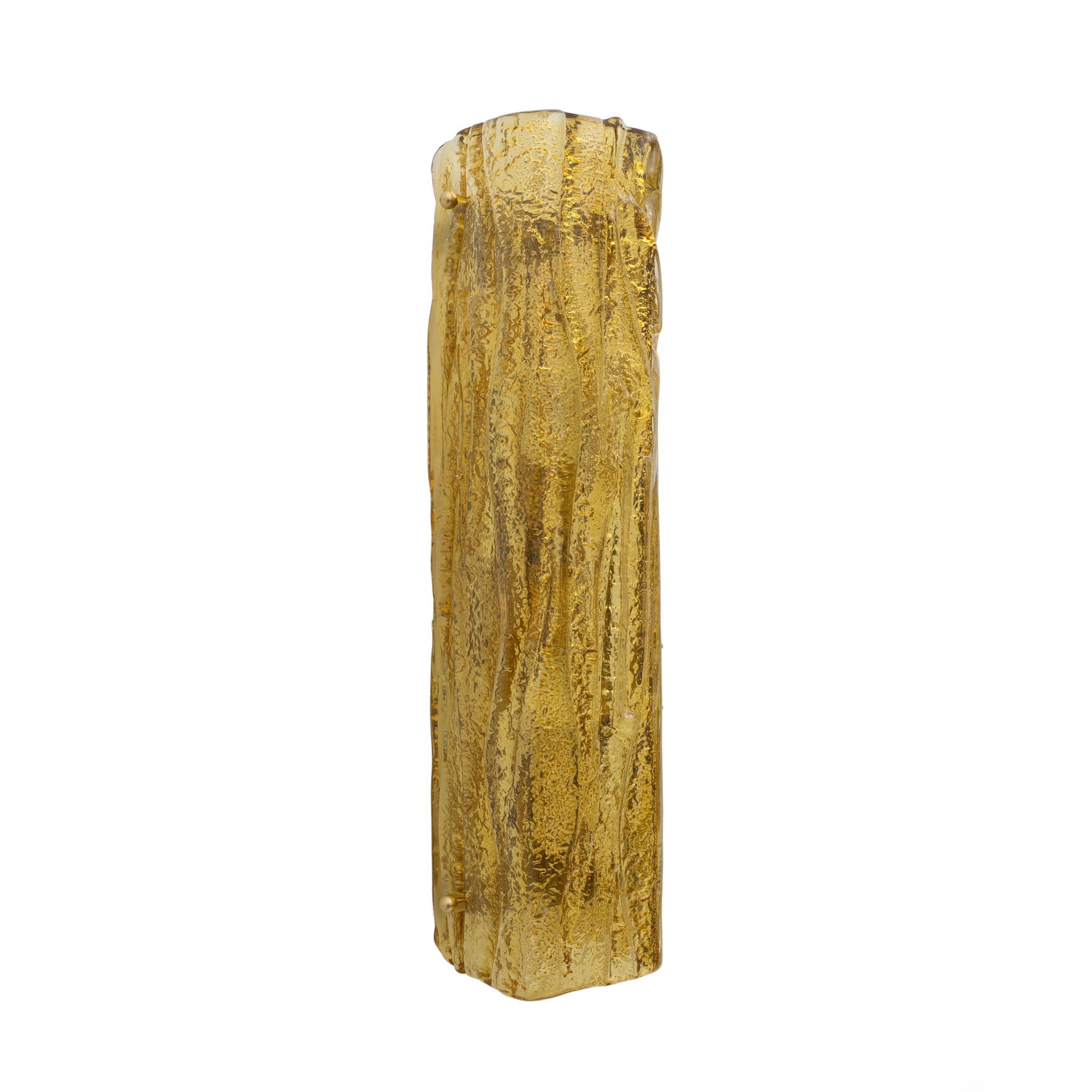 Mid-Century Modern Pair of Mazzega-Style Gold Yellow Murano Glass Sconces For Sale