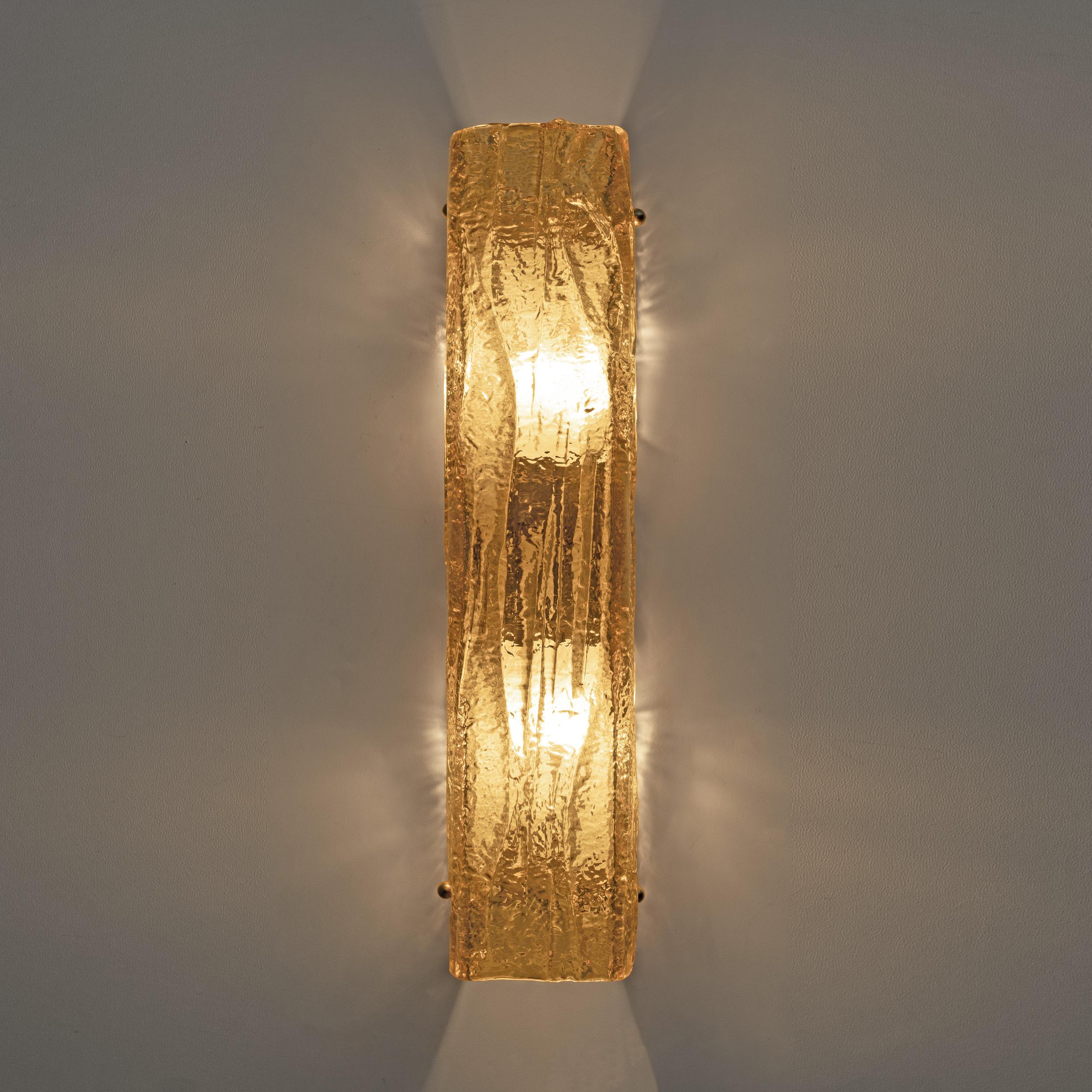 Contemporary Pair of Mazzega-Style Gold Yellow Murano Glass Sconces For Sale