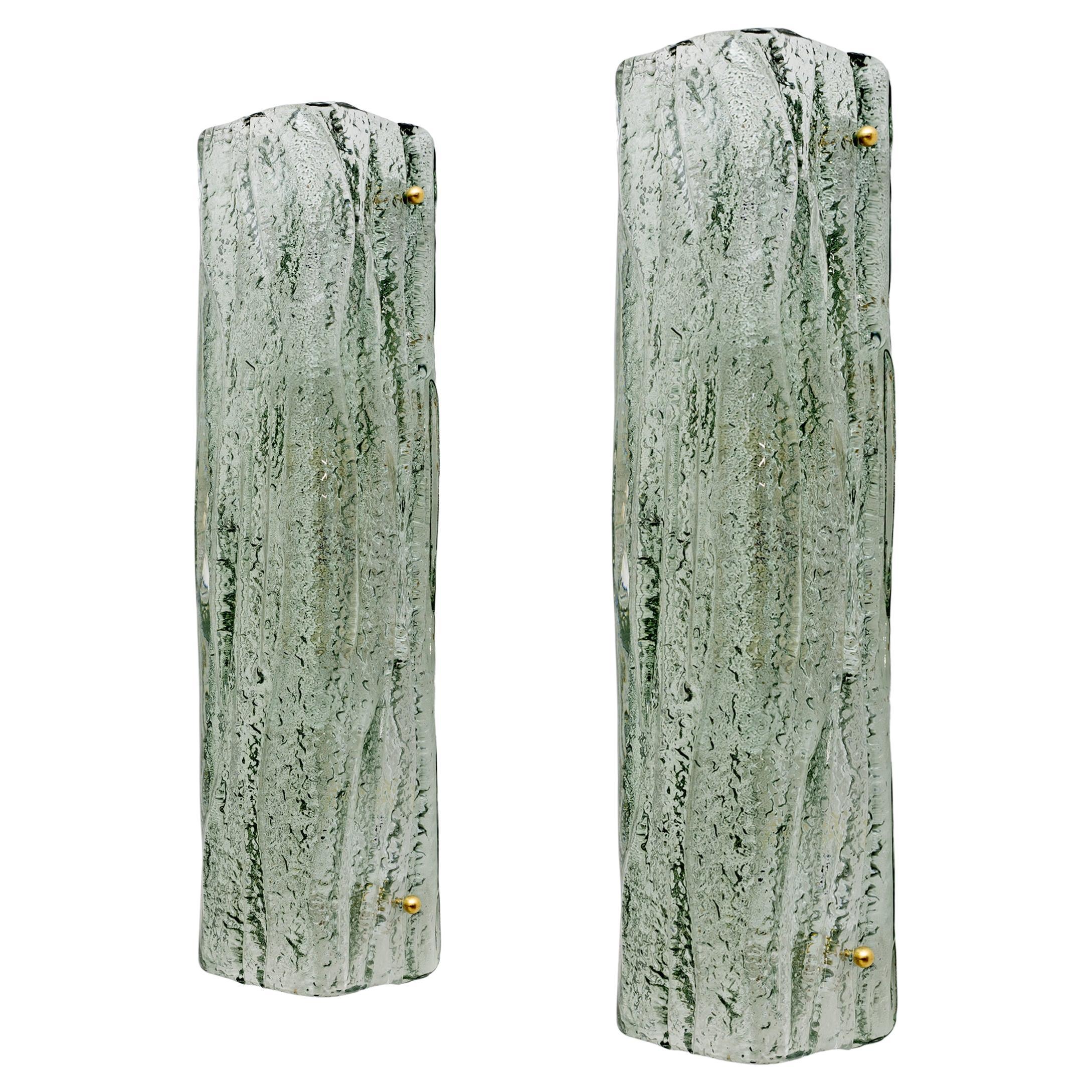 Pair of Mazzega-Style Aquamarine Murano Glass Sconces