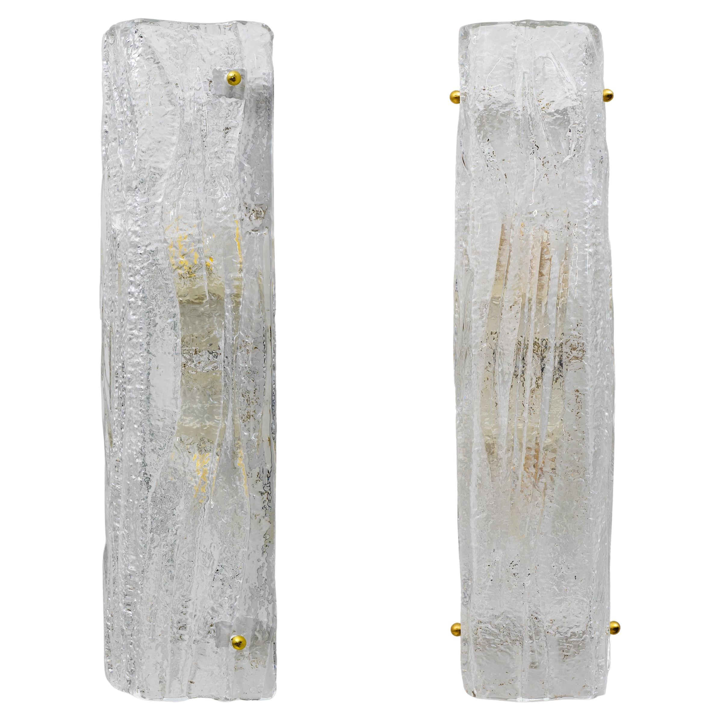 Pair of Mazzega-Style Crystal Natural Murano Glass Sconces For Sale