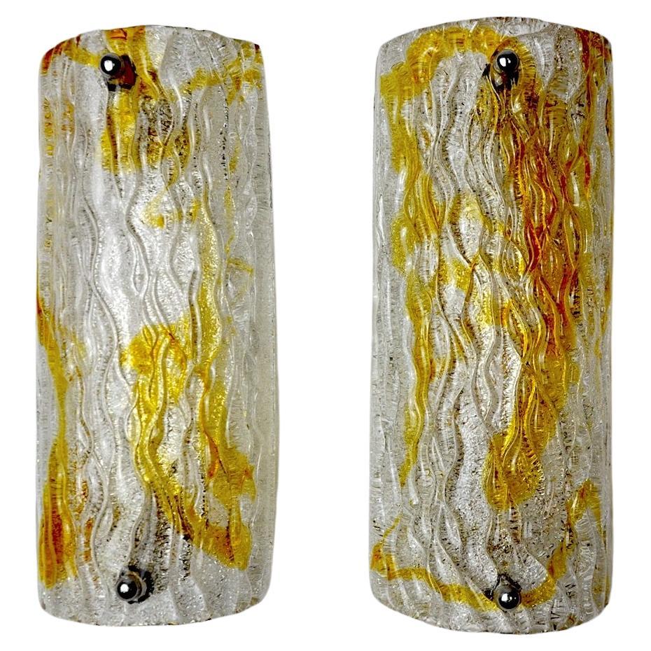 Pair of Mazzega Wall Lamps, Orange Murano Blown Glass, Italy, circa 1960 For Sale