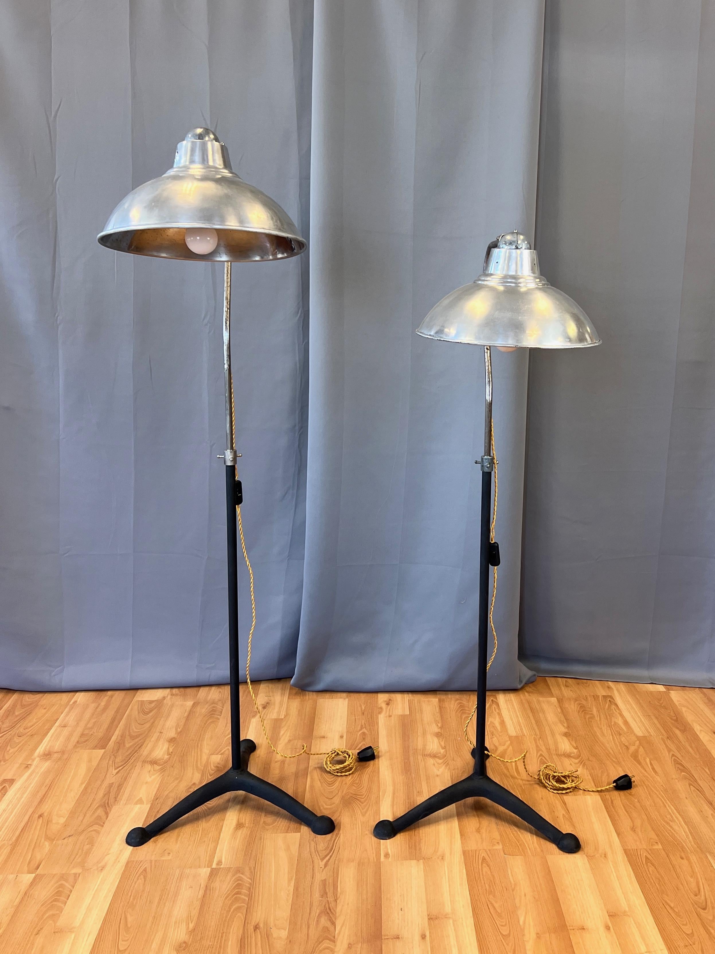 American Pair of McCall’s Desert-Air Industrial Adjustable Aluminum Floor Lamps, 1930s