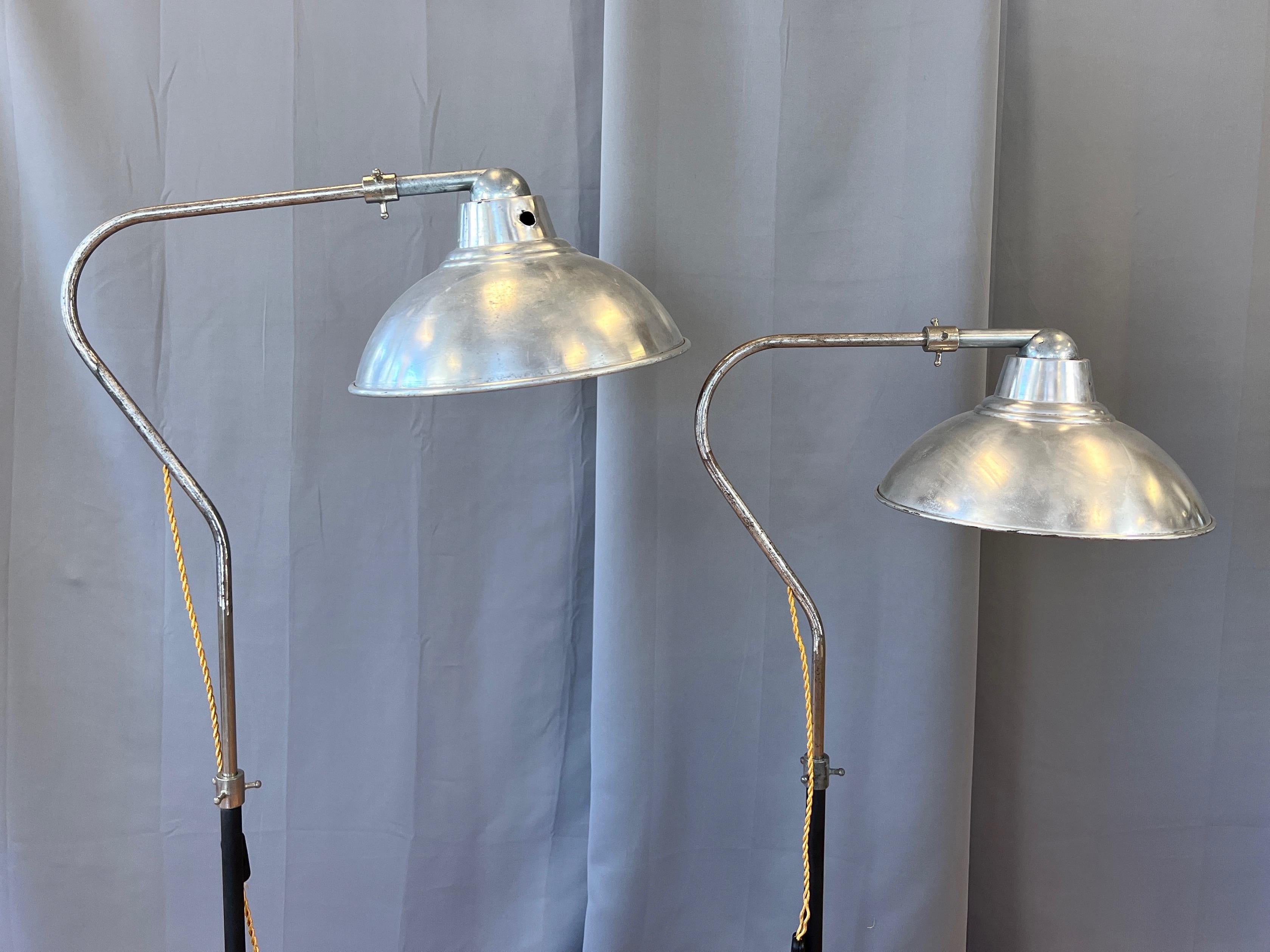 Pair of McCall’s Desert-Air Industrial Adjustable Aluminum Floor Lamps, 1930s In Good Condition In San Francisco, CA