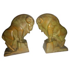 Pair of McClelland & Barclay Cubist Big Horn Sheep Mountain Goat Bronze Bookends