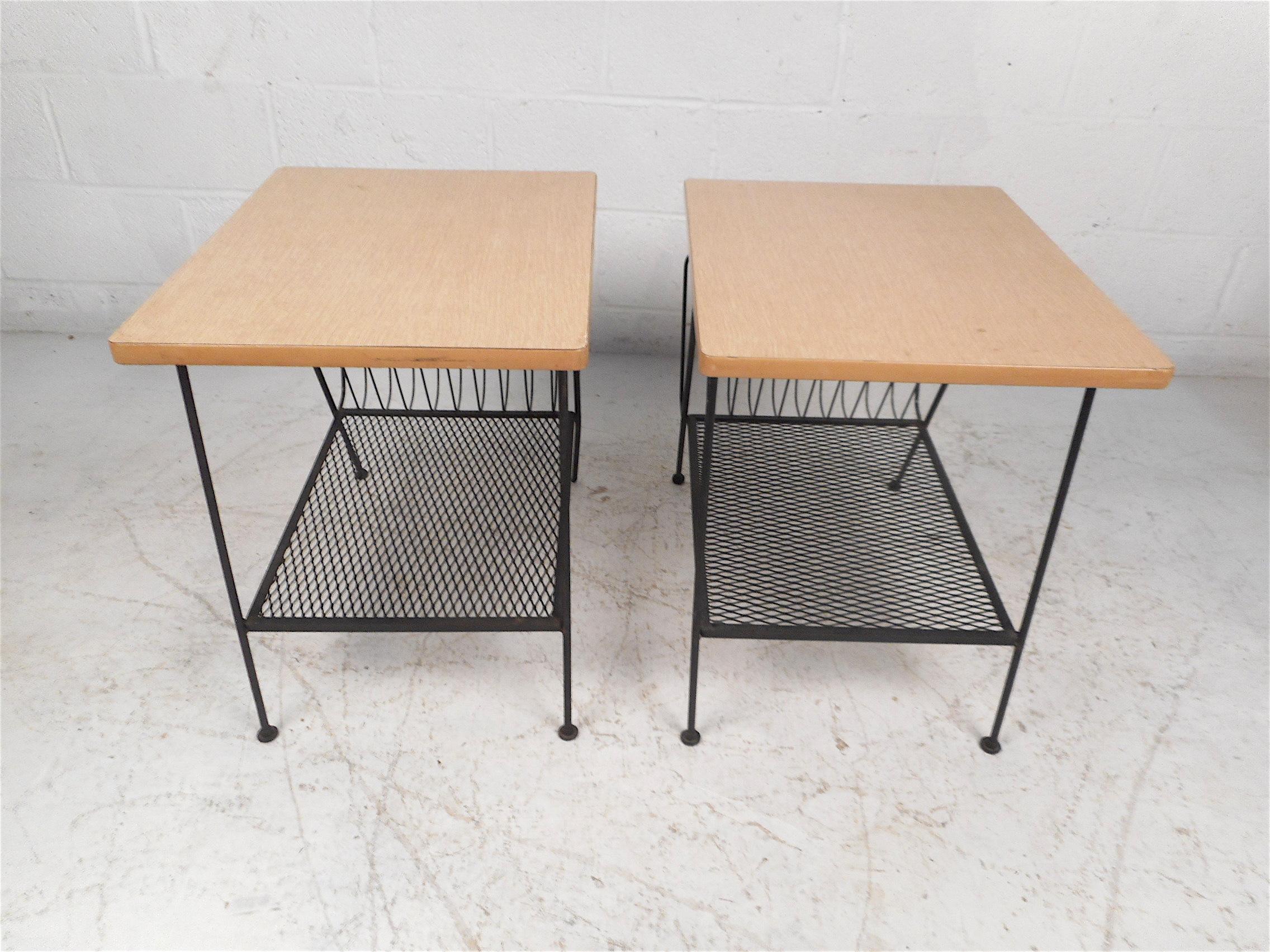 Mid-Century Modern Pair of McCobb Style Side Tables with Magazine Racks For Sale