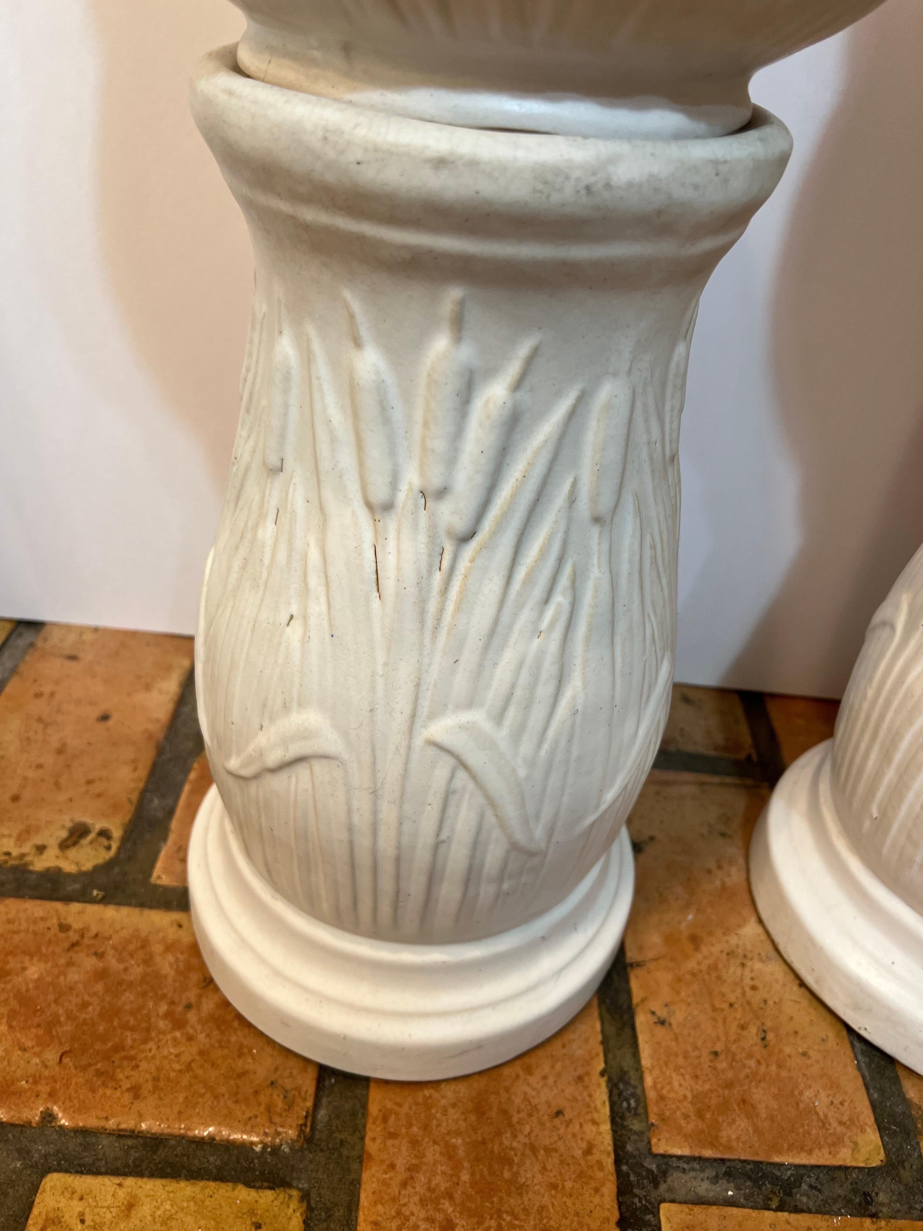 Pair of Robinson Rainsbottom Jardiniere and Pedestals with a Cattail Design 4