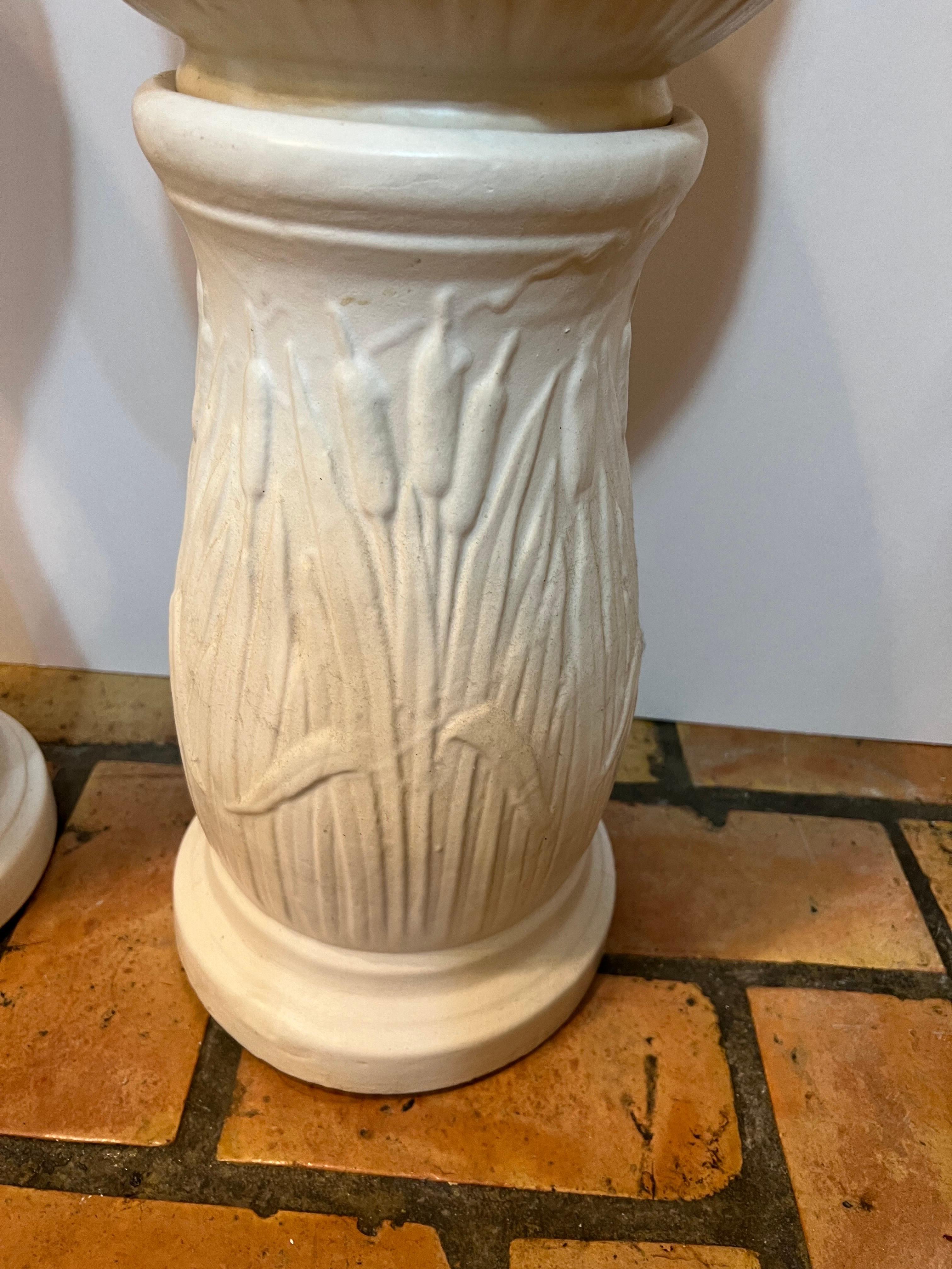 Pair of Robinson Rainsbottom Jardiniere and Pedestals with a Cattail Design 5