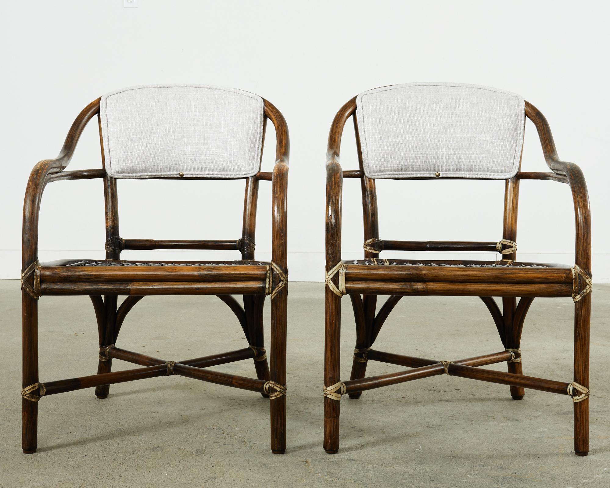 Pair of McGuire Armchairs with Linen Style Upholstery 1