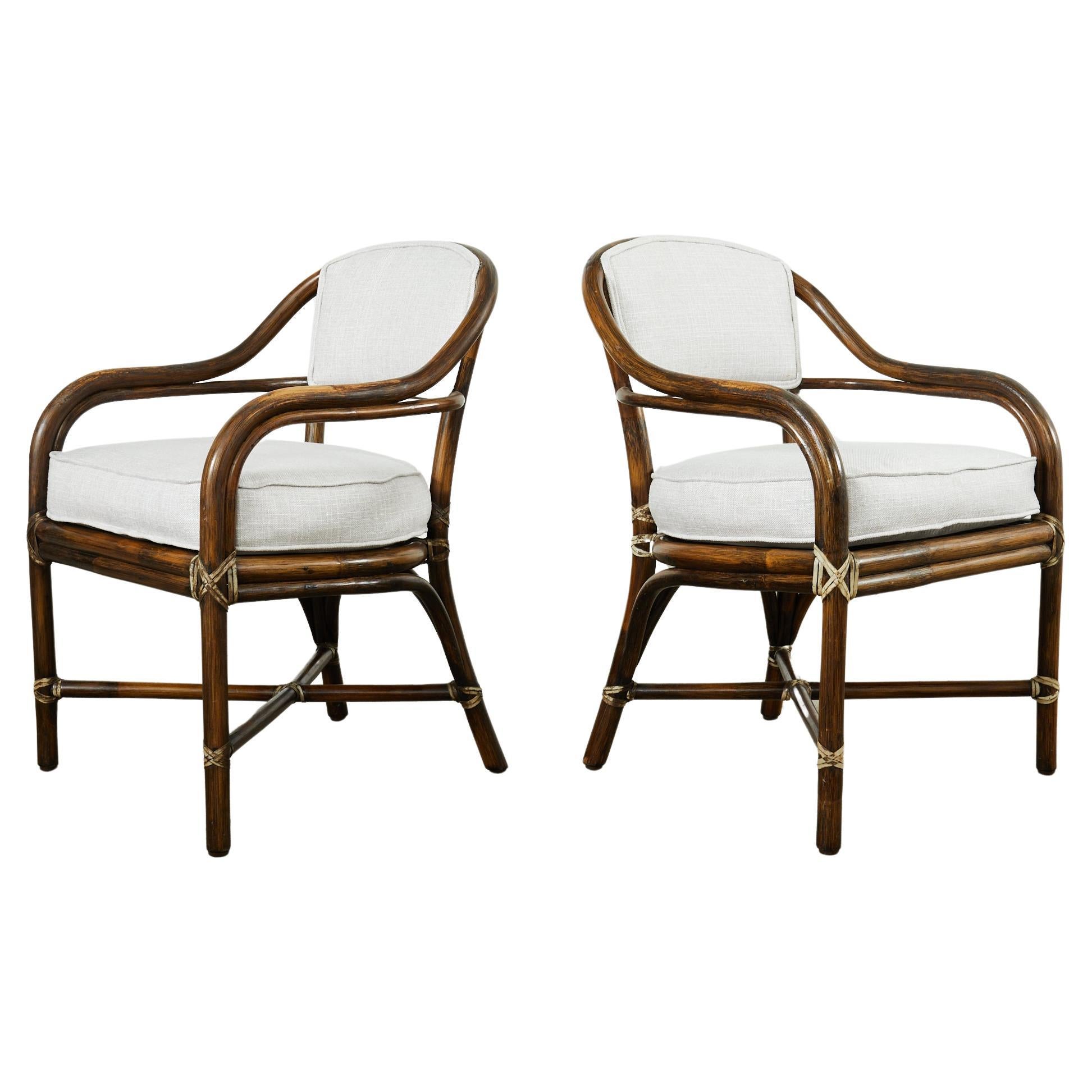 Pair of McGuire Armchairs with Linen Style Upholstery