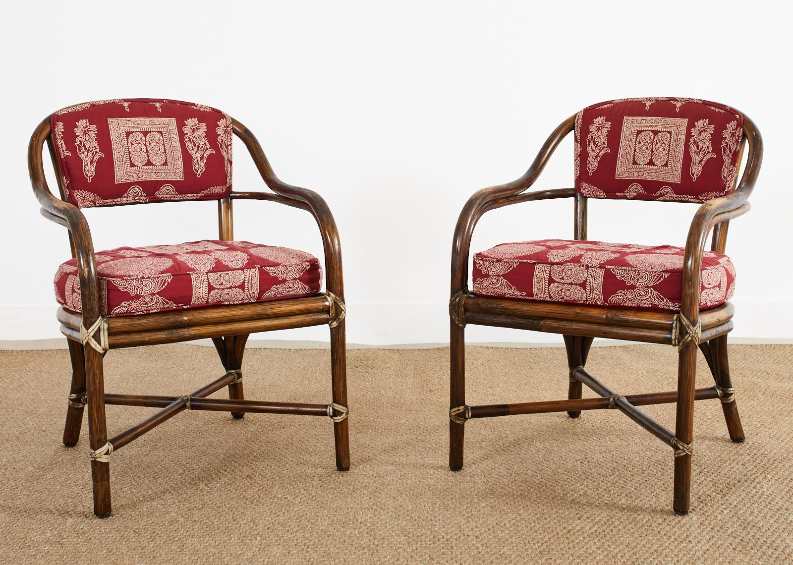 Organic Modern Pair of McGuire Armchairs with Rajasthan Style Upholstery