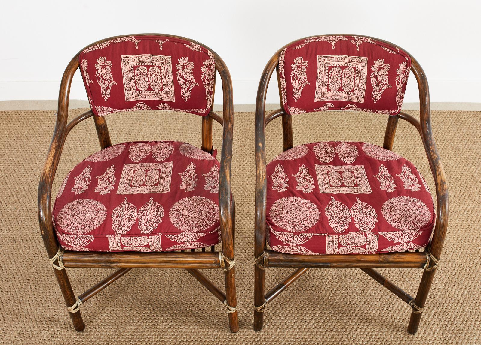 American Pair of McGuire Armchairs with Rajasthan Style Upholstery